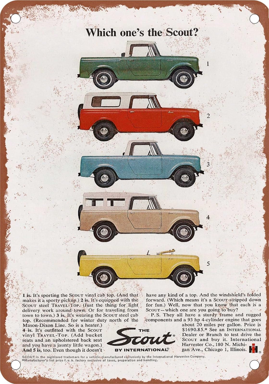 METAL SIGN - 1964 International Vintage Ad 02 - Old Retro Rusty Look home decor
