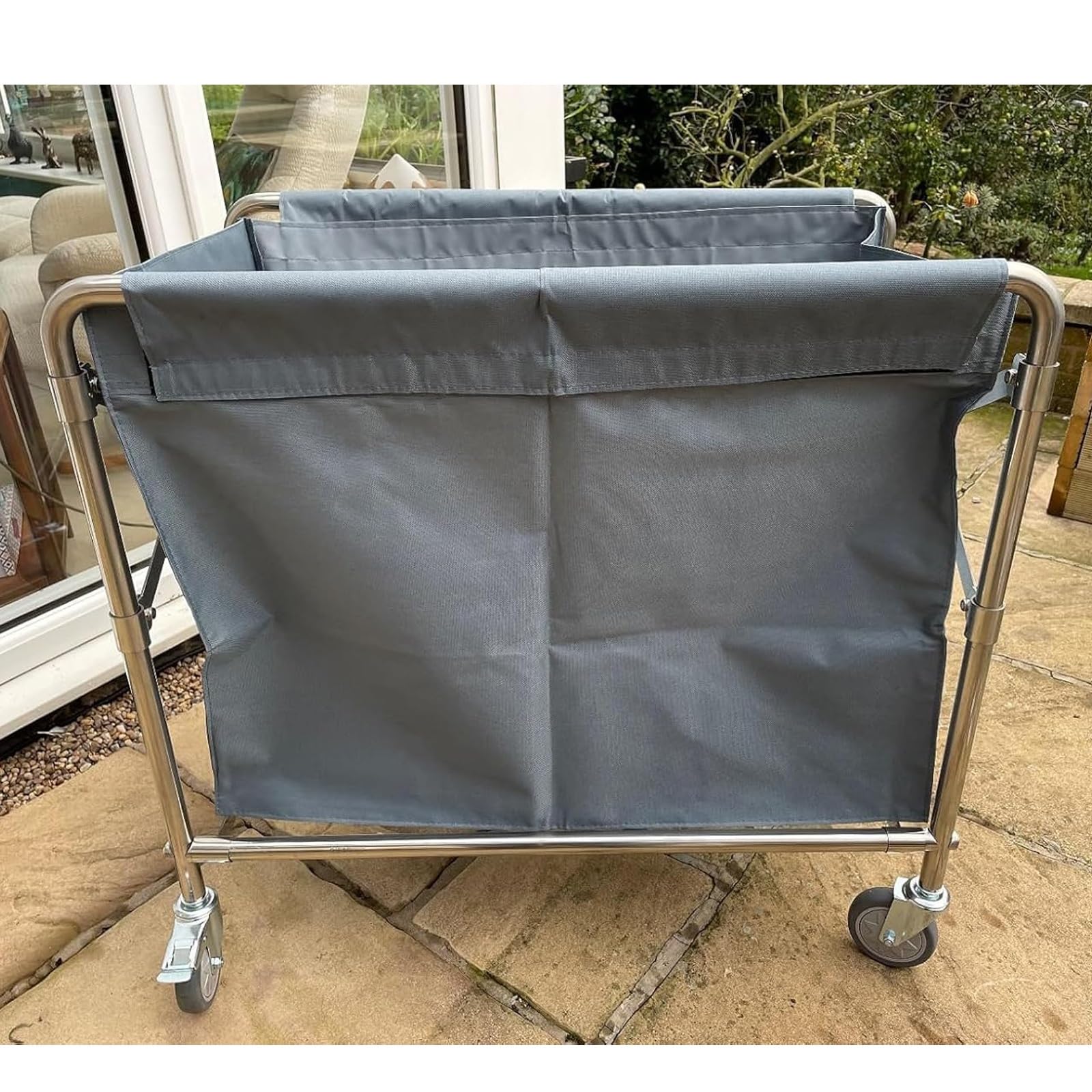 Carro Clasificador de Ropa Plegable, Carrito de Lavandería Comercial para Hotel con Estructura de Acero Inoxidable y Bolsas Extraíbles, 280 L/350 L, Capacidad de Carga 200 Kg/440 Lb(Blue,52x86x83cm)