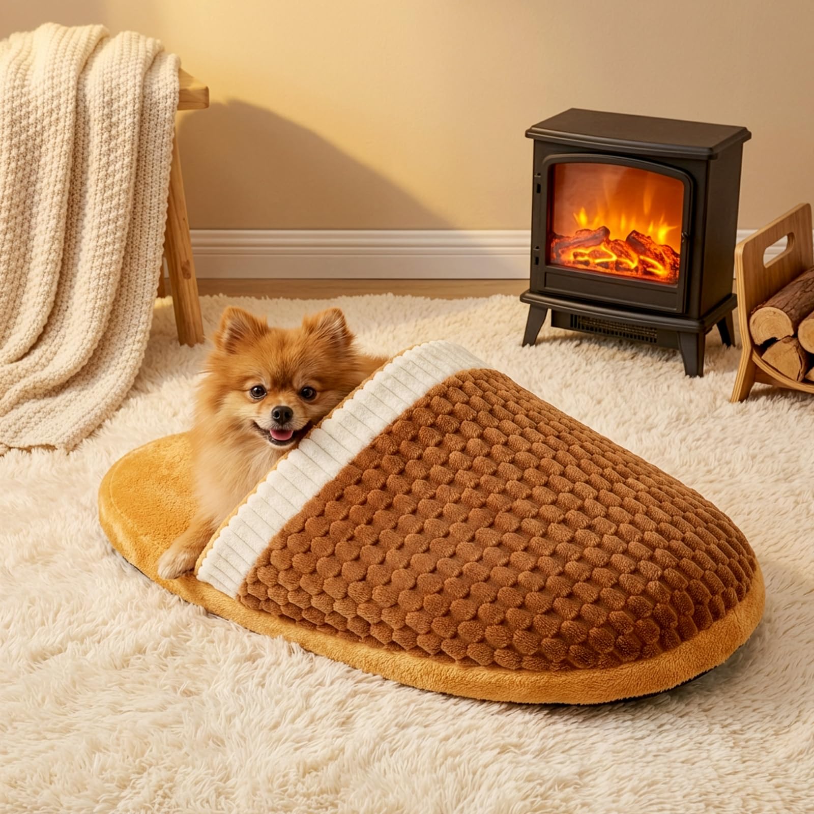 BREEZENEST Cat Bed Sleeping Bag, Slipper-Shaped Cat Nest for Small & Medium Cats, Soft Plush Enclosed Pet Bed, Warm Winter Cat Cave Pet Bed for Indoor Comfort & All-Season Sleeping Basket (XL)