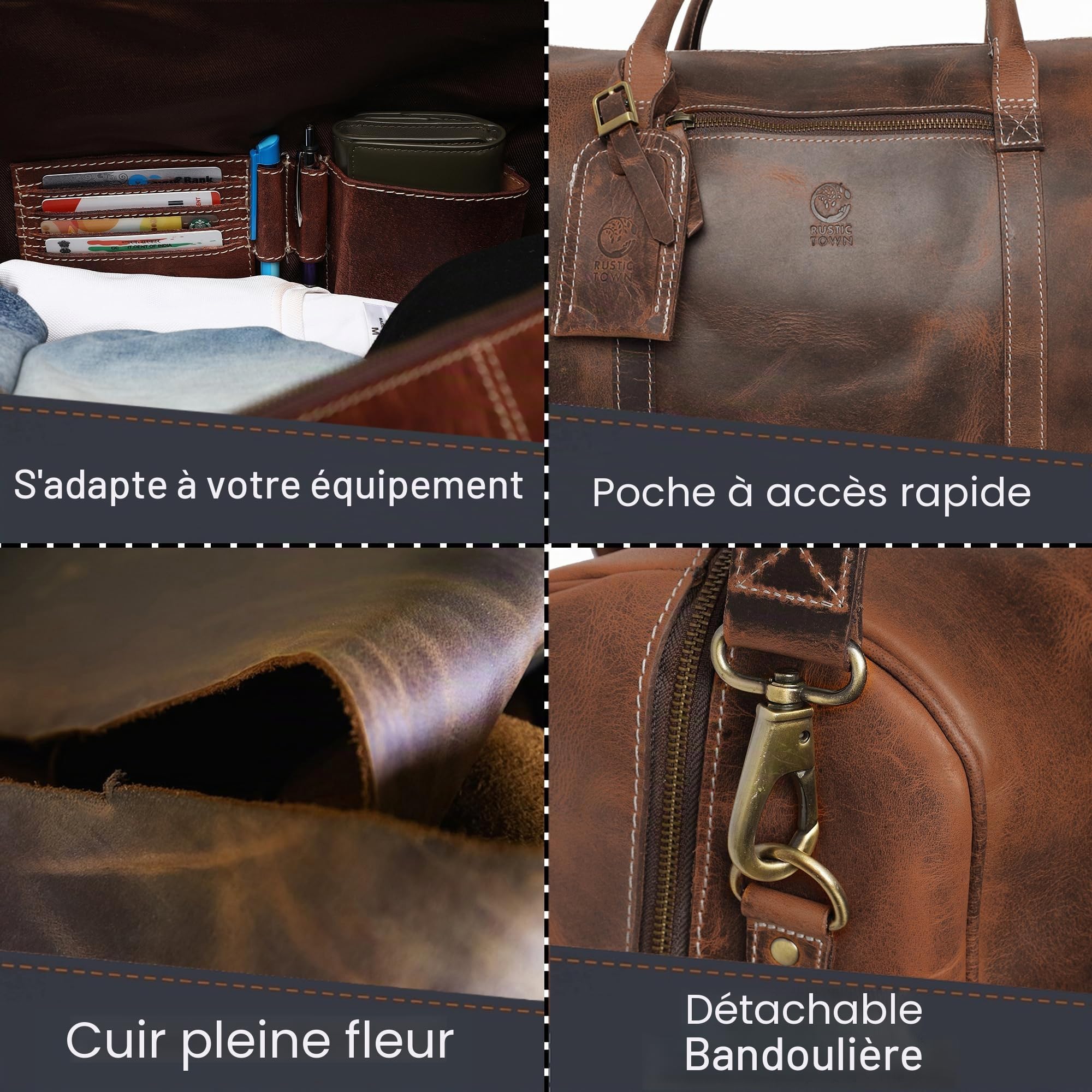 Sac de Voyage Cuir Homme - Sac Week-End Cabine Pleine Fleur 51 cm