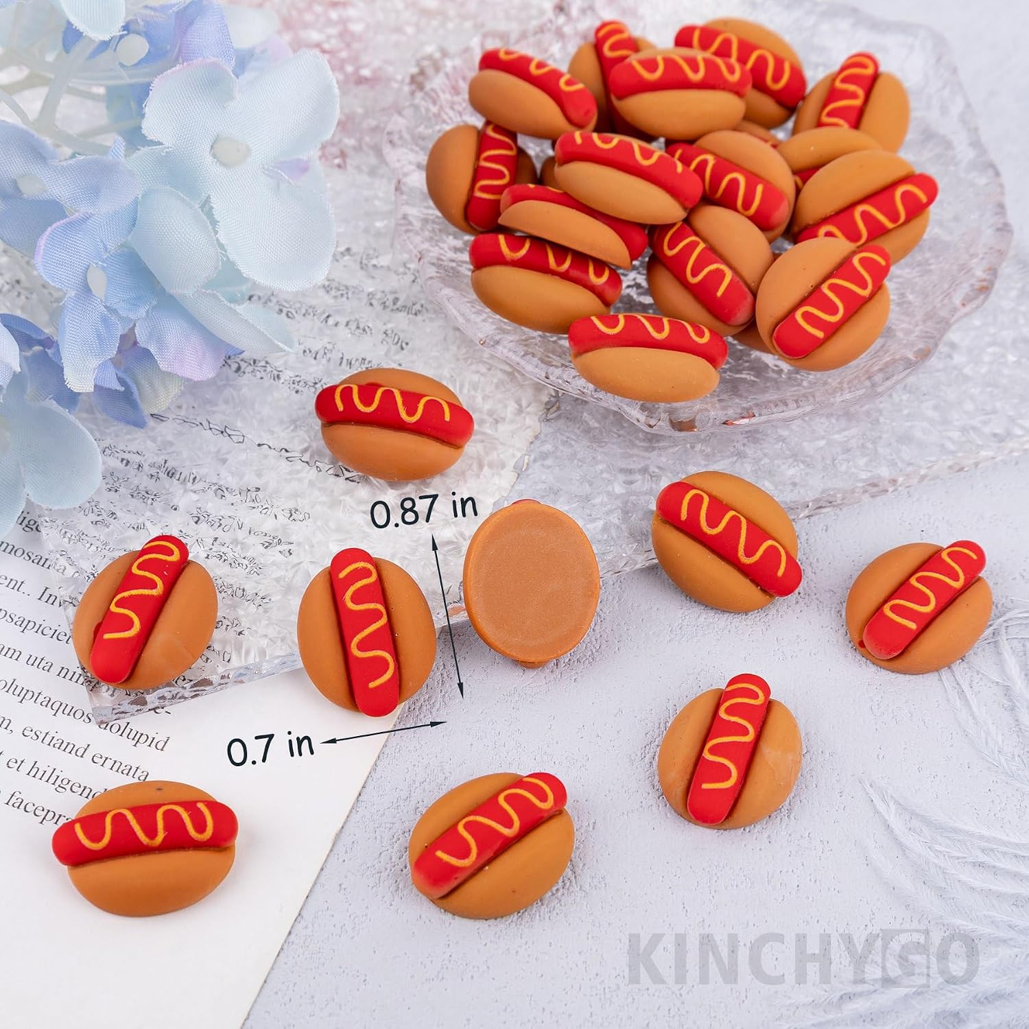 45 Pack Mini Hotdog Resin Charms Flat Back Cabochons Embellishments for Hair Clips Phone Case Jewelry Making Crafts