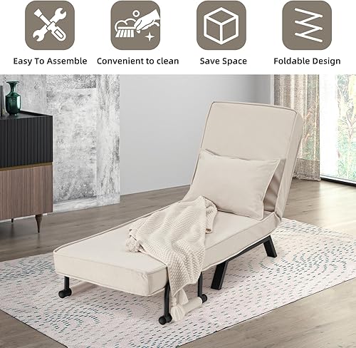 Miniatura 8 de Haddockway Sofá cama para una sola persona, sofá cama convertible tumbona, sillón plegable con almohada y respaldo ajustable de 5 posiciones, cama