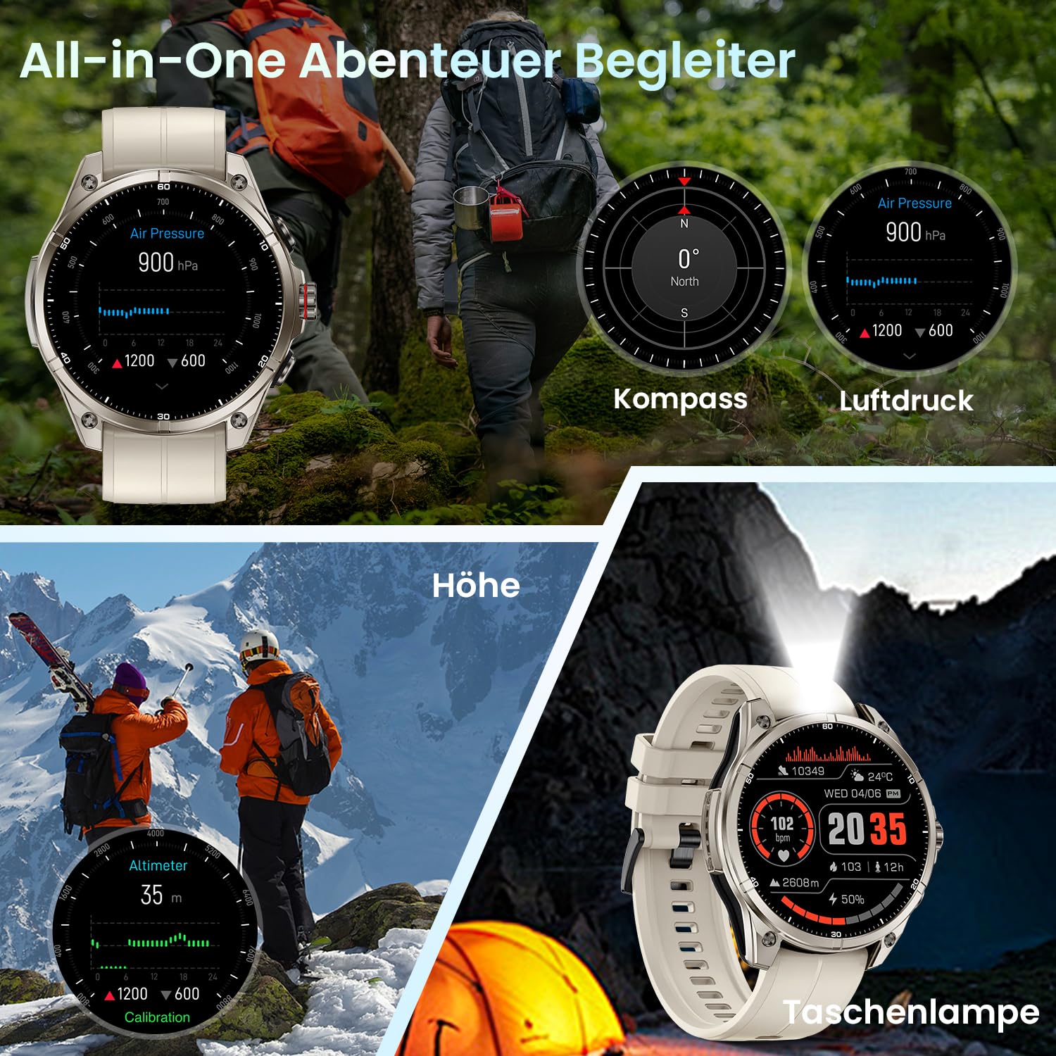 Rogbid Smartwatch dla mężczyzn, GPS, zegarek sportowy, 1,43" HD AMOLED, 5 ATM, wodoszczelny, metalowy, wojskowy smartwatch, tracker aktywności fizycznej z kompasem, krokomierzem, monitorem snu, tętnem