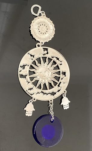 Miniatura 8 de Adorno azul turco para colgar en la pared, diseño de ojo malvado, sol y luna con mano de Hamas, para protección en casa o oficina