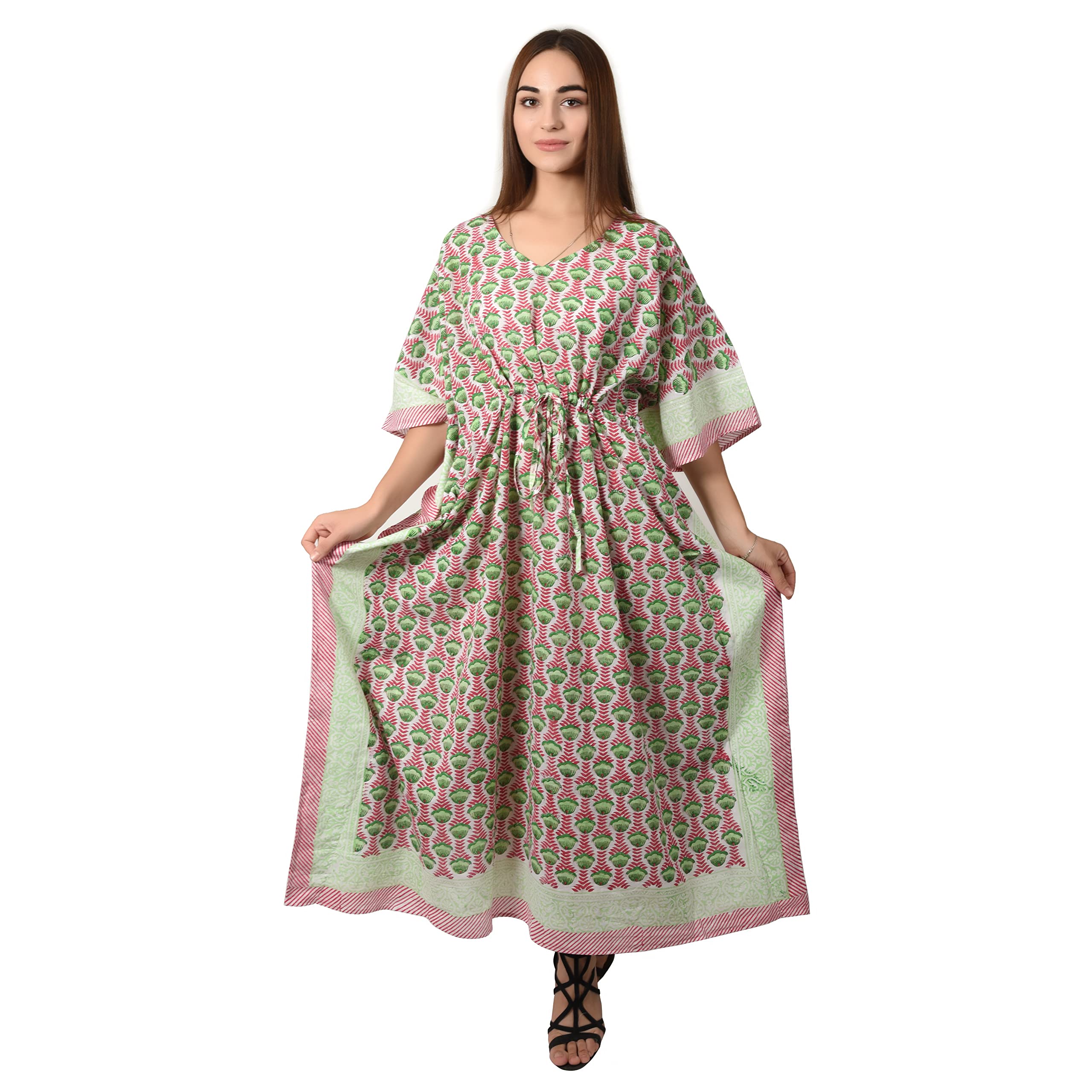 FABRIC VENUE ; A HOUSE OF INDIAN HANDICRAFTSFabric Venue Hand Block Print Cotton Summer Wear Dress Caftan Dress Beach Wear Floral Print Kaftan