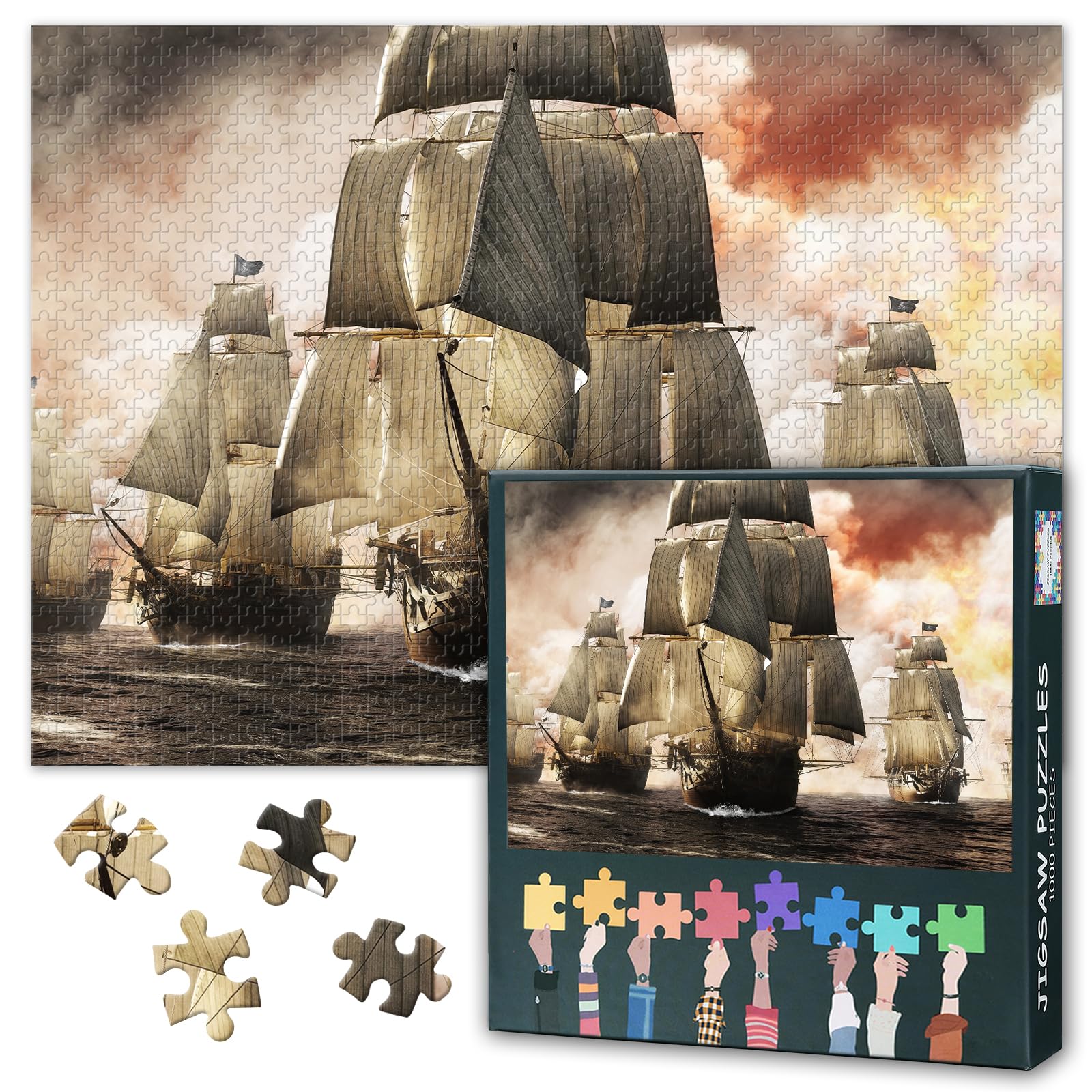 Viking Ship Puzzles for Adults 1000 Pieces, Raider Pirate Ship Jigsaw Puzzles, Nautical Sailboat Adult Puzzle for Adults, Educational Fun Games or Toys for Elders Friends 20X27 INCH