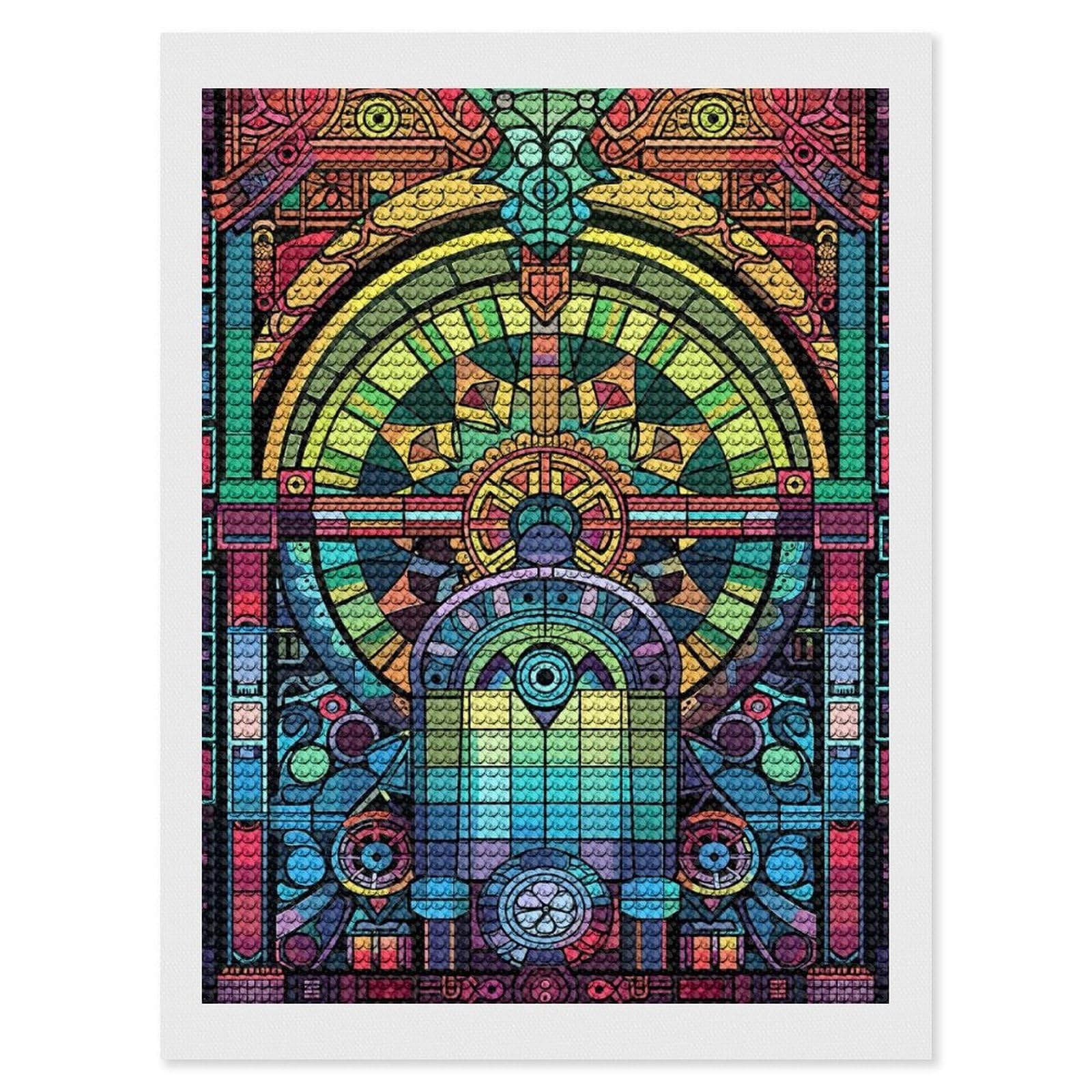 Junmoney Abstract Stained Glass Window Diamond Painting Kit 12"x16", Easy Handmade Project, Easy to Enjoy, Aesthetic Room Decor, Christmas Gift