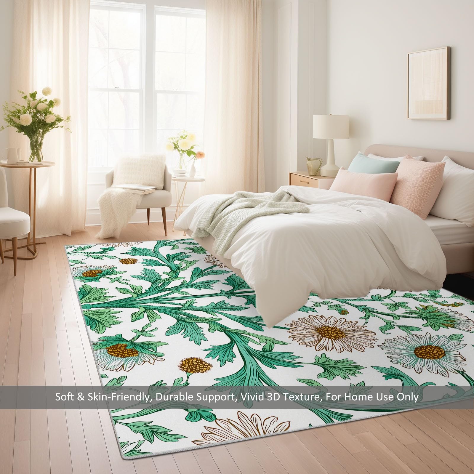 Générique Dywan do salonu, można prać w pralce 160 x 230 cm, antypoślizgowy dywan o niskim włosiu z minimalistycznym nadrukiem, rośliny winorośli, kwiaty na balkon, do ogrodu, do jadalni, werandy
