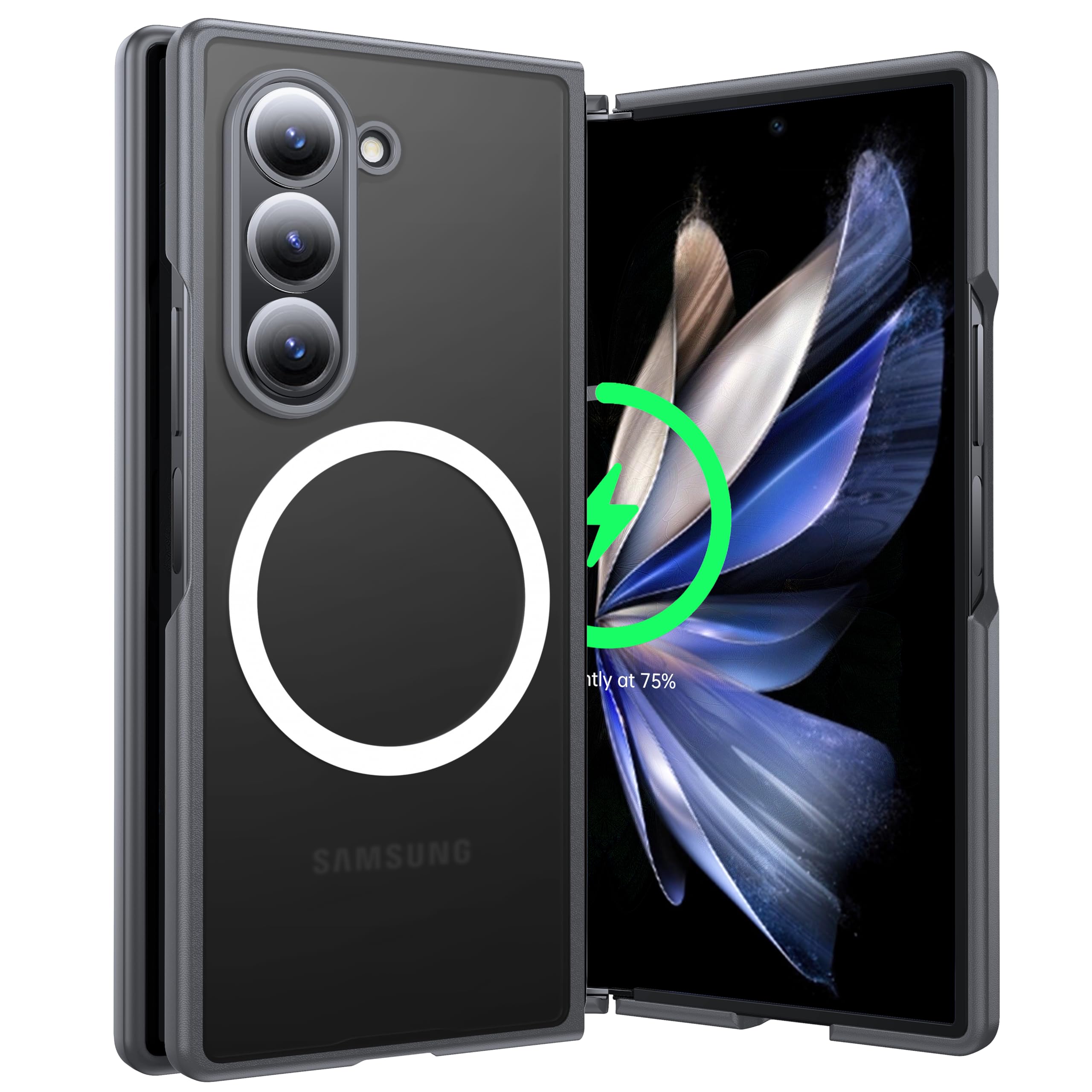 FNDMIL NO.1 Magnetic for Samsung Galaxy Z Fold 6 Case with MagSafe [Not for ZFold Other][Military Grade Drop Tested][Anti-Fingerprint][Translucent Matte] Silicone Bumper for Samsung Fold 6 Case,Grey