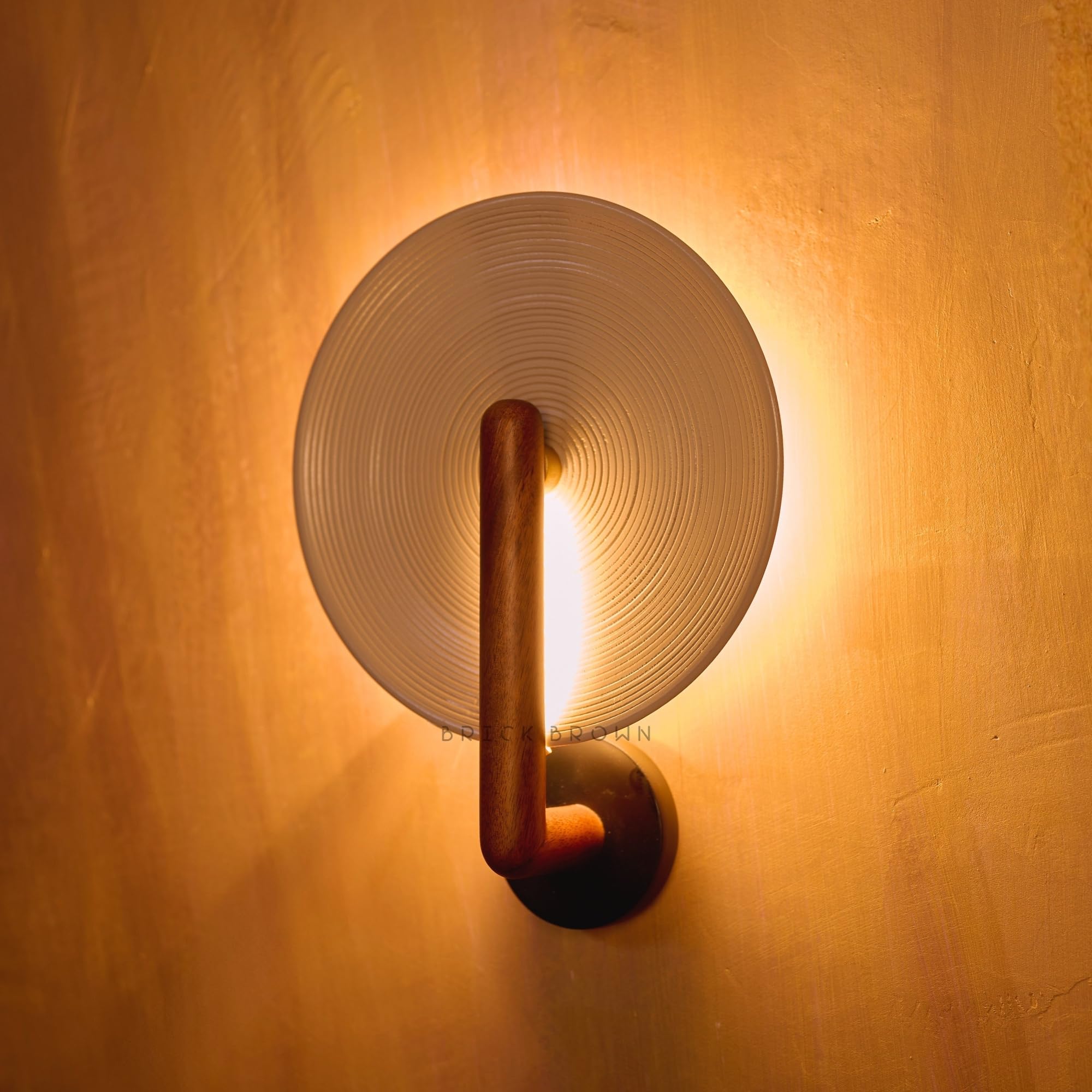 Brick Brown® Premium Gong Wall Lamp | Handcrafted Wooden Wall Light with Warm White Halo Glow | Modern Ambient LED Wall Sconce for Living Room, Bedroom, Hallway Home Décor | Indoor Wall-Mount Lighting-image-17