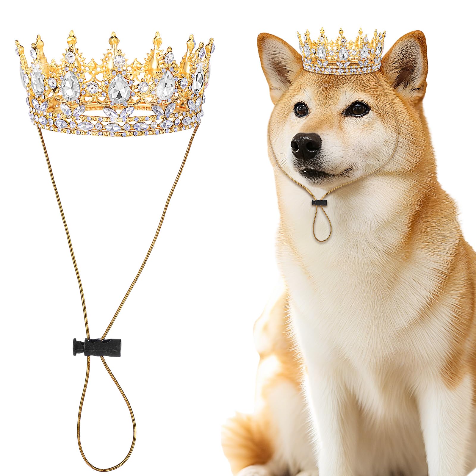 Abbylike Pet Rhinestone King Crown, Queen Crown for Halloween Costume for Small Dog Cat Cosplay Party Accessories Adoption Celebration Wedding Birthday Photos Prop Costume(White,Medium)