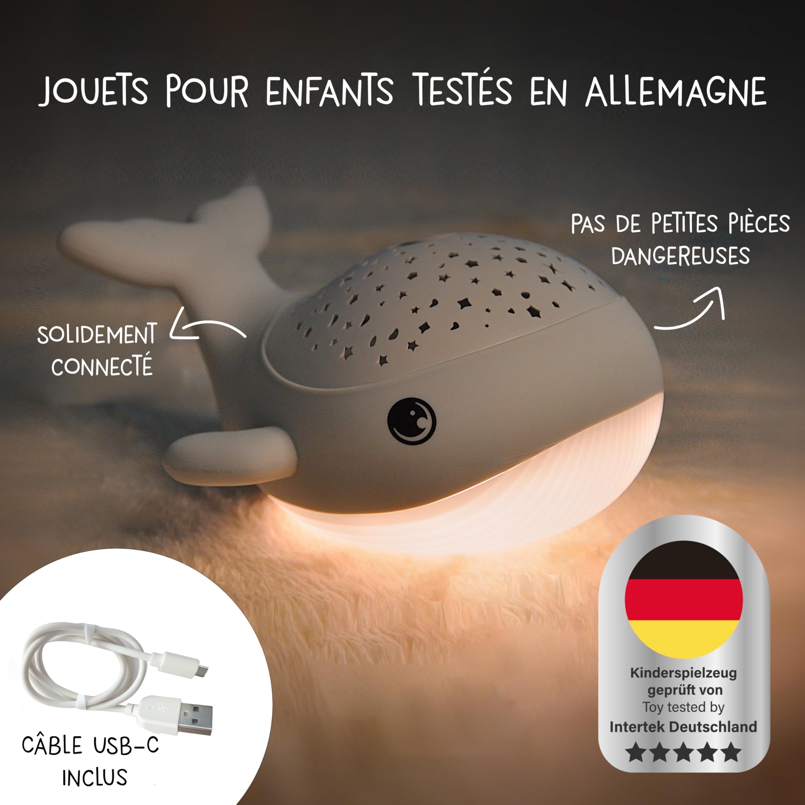 MegaLight Veilleuse ciel étoilé pour bébé | Projecteur 2 en 1 + veilleuse pour enfant | Veilleuse blanche chaude & projecteur d'étoiles RVB en 3 couleurs | Willy WHALE