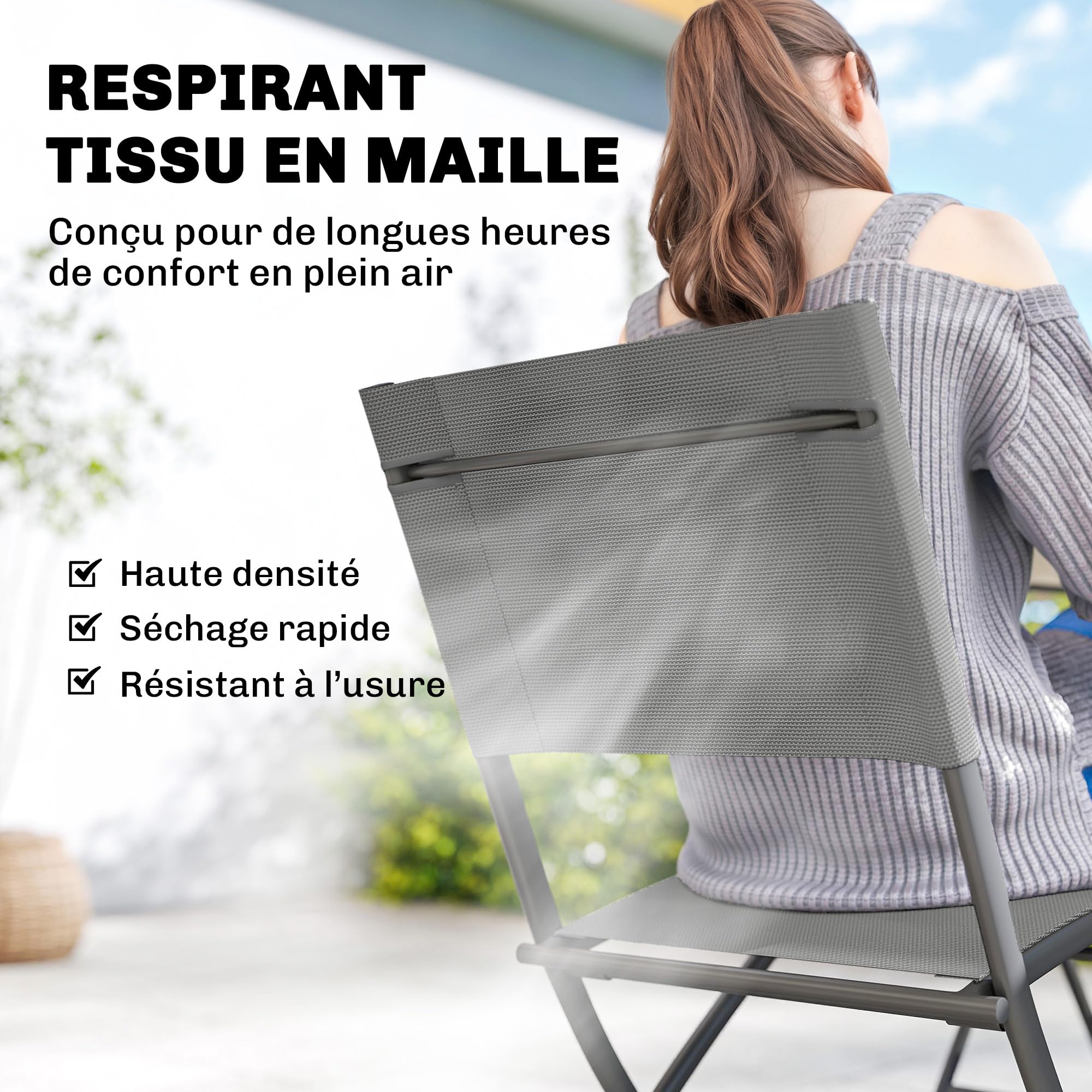 Outsunny Ensemble de Salle à Manger de Jardin 5 Pièces, Table et Chaises Pliantes, Mobilier d'Extérieur avec Sièges en Textilène, Gris