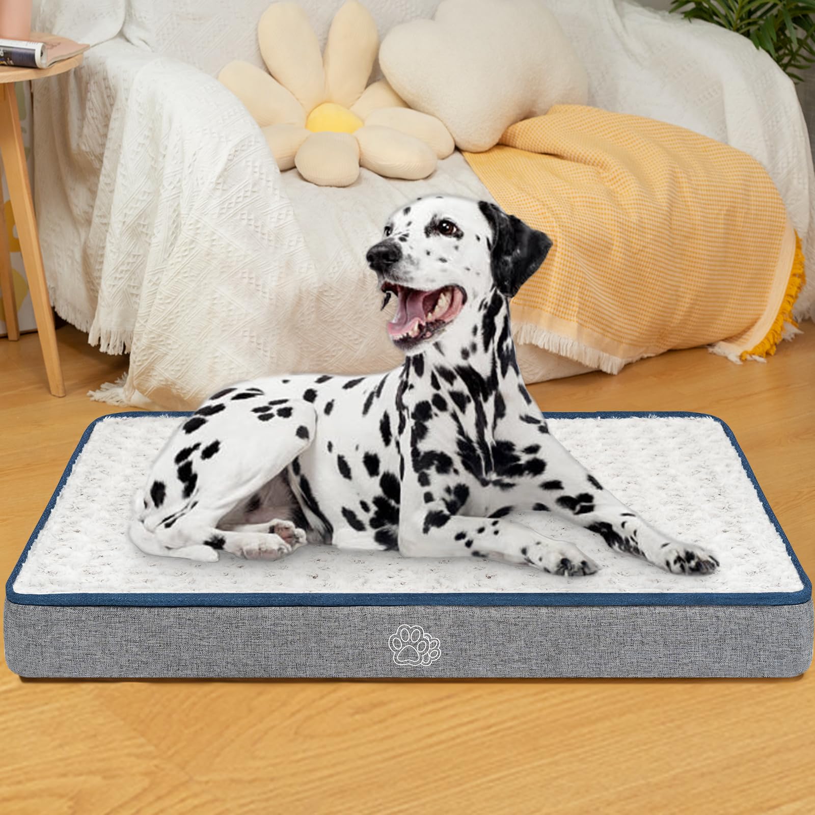 EMPSIGN Panier Réversible (Frais et Chaud), Coussin avec Couche Imperméable, Tapis Orthopédique Grande Taille pour Chien, Matelas Lavable, 106x71x7,5cm