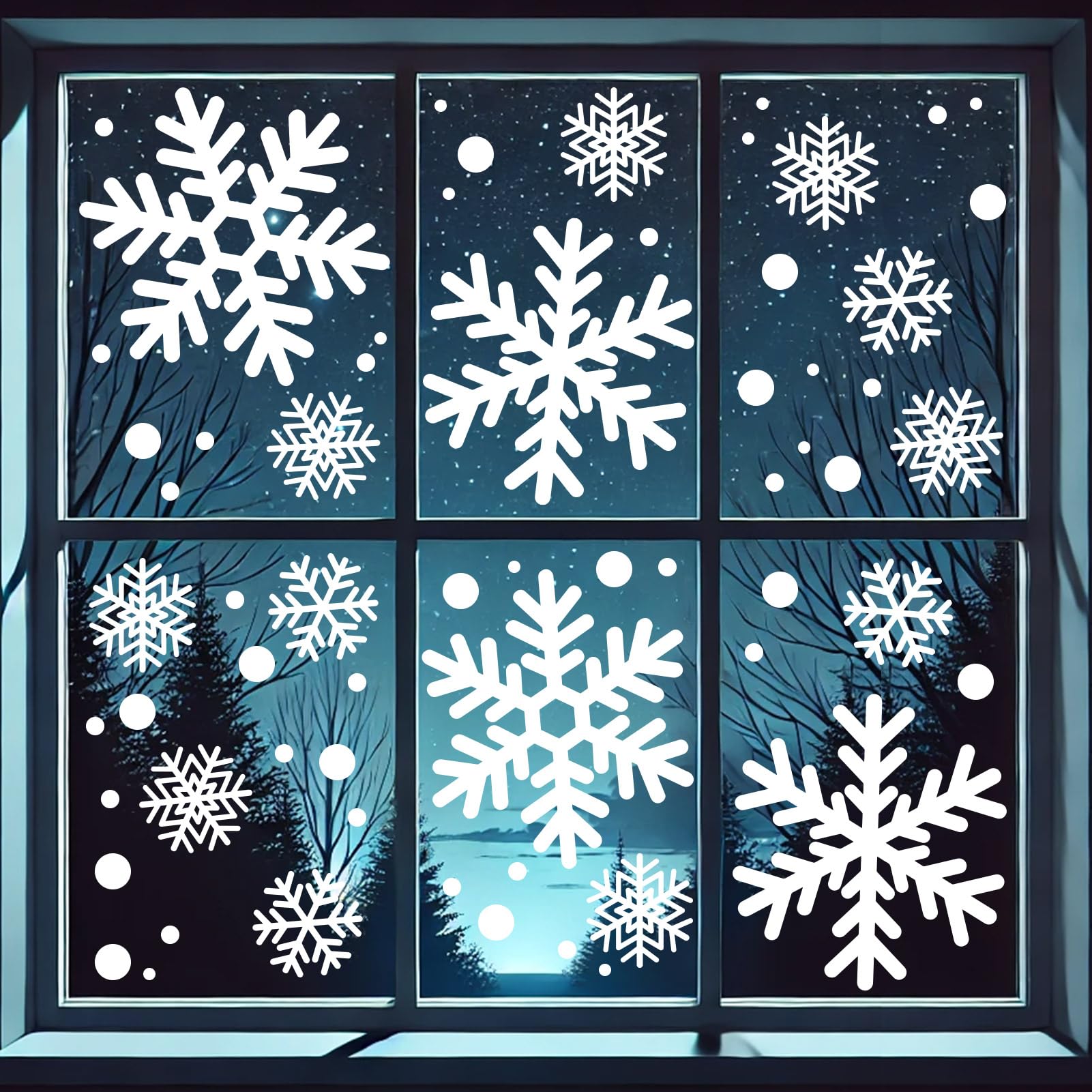 Sunboom 415 PCS Large Snowflake Window Clings – White Extra Large Snowflakes Decals for Window, Christmas Snowflake Window Clings for Glass Windows, 10 Sheets Reusable Snowflake Window Decals