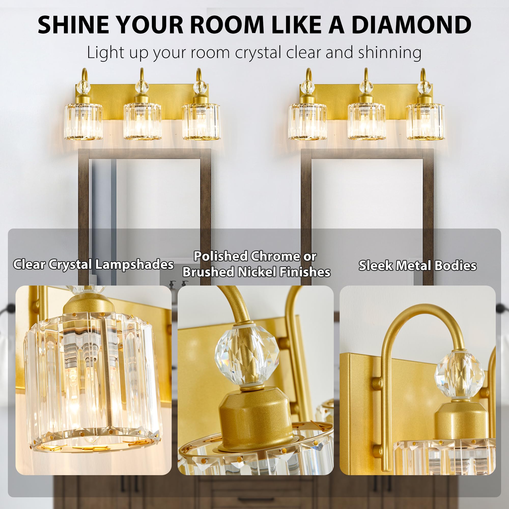 MnikopE 24inch LED Bathroom Lights Over Mirror, 17W Gold Bathroom Light