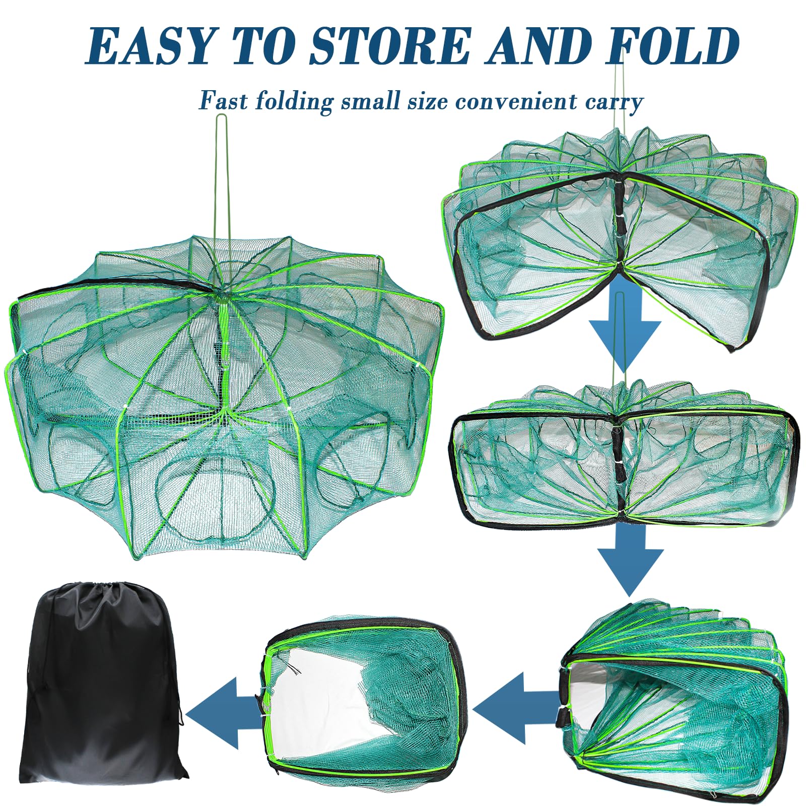 Amazon.com : 10 Sides 10 Holes Fishing Bait Trap, 32 * 10 Inch Portable  Folded Fishing Nets for Minnow Crab Shrimp Crawdad, Upgrade Nylon Mesh Net  Fishing Equipment : Sports & Outdoors