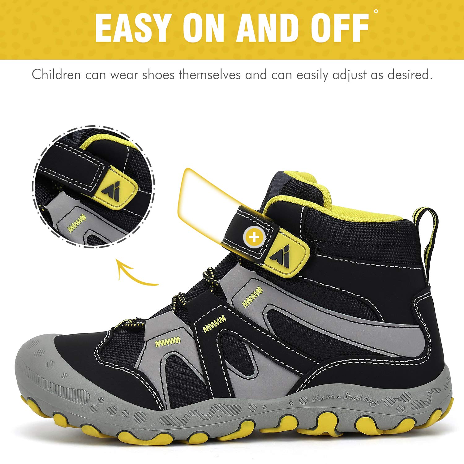 Mishansha Botas de senderismo para niños, con cierre de velcro, tallas 24-38, color Negro, talla 24 EU