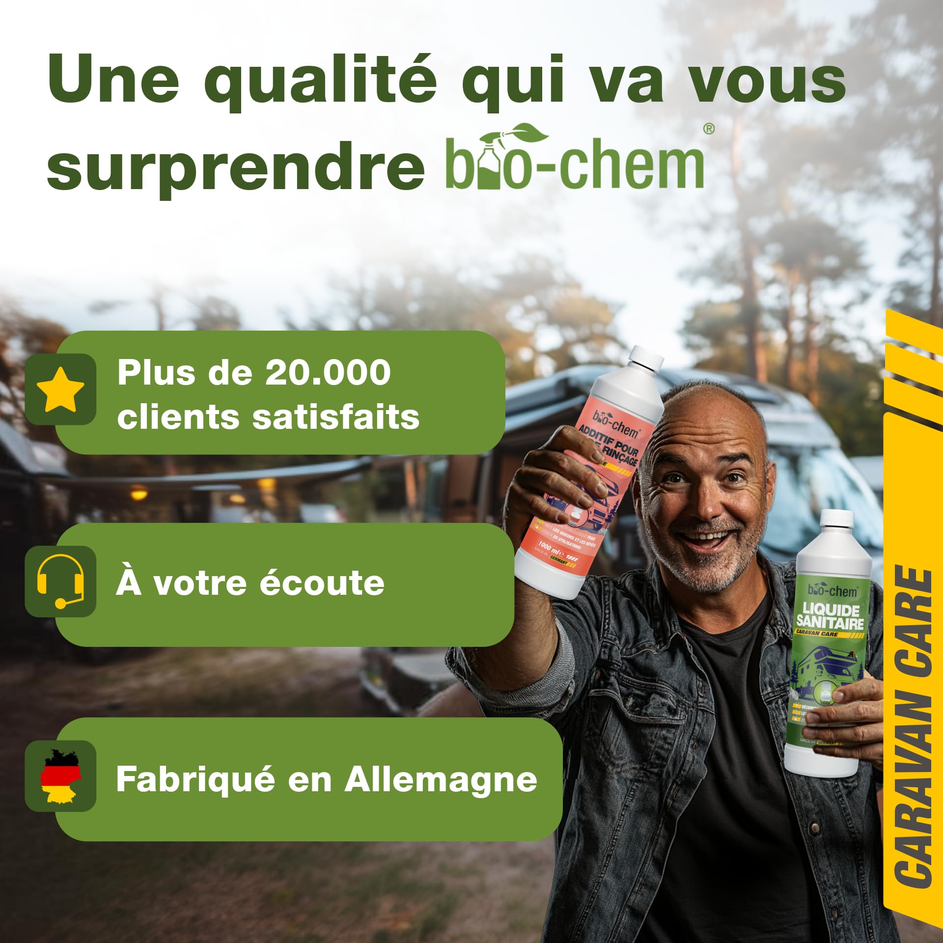 Bio-Chem - Kits d'additifs hygiéniques pour Le Camping - Additifs microbiologiques pour Toilettes de Camping - Liquide sanitaire, additif pour Eau de rinçage, Grises, réservoir d'eau Propre
