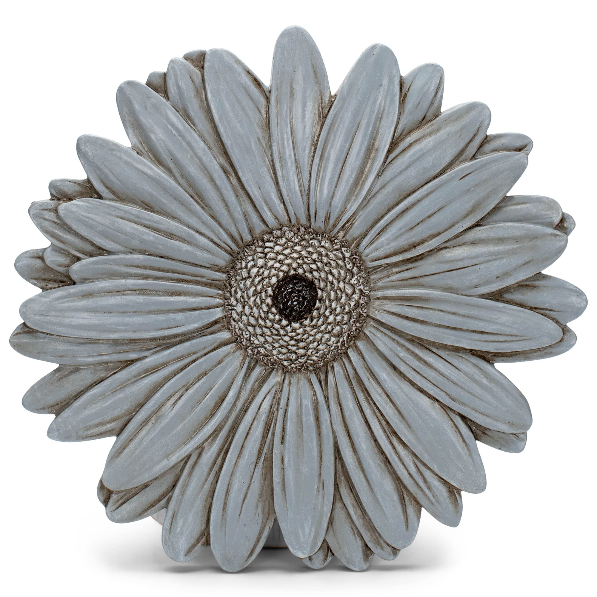 NAT & Jules Gerbera Daisy Flower Shaped Dimensional Indoor Outdoor 12 inch Cast Resin Decorative Garden Stepping Stone, Patio, Walkway Sculpture Yard Art, Stone Grey