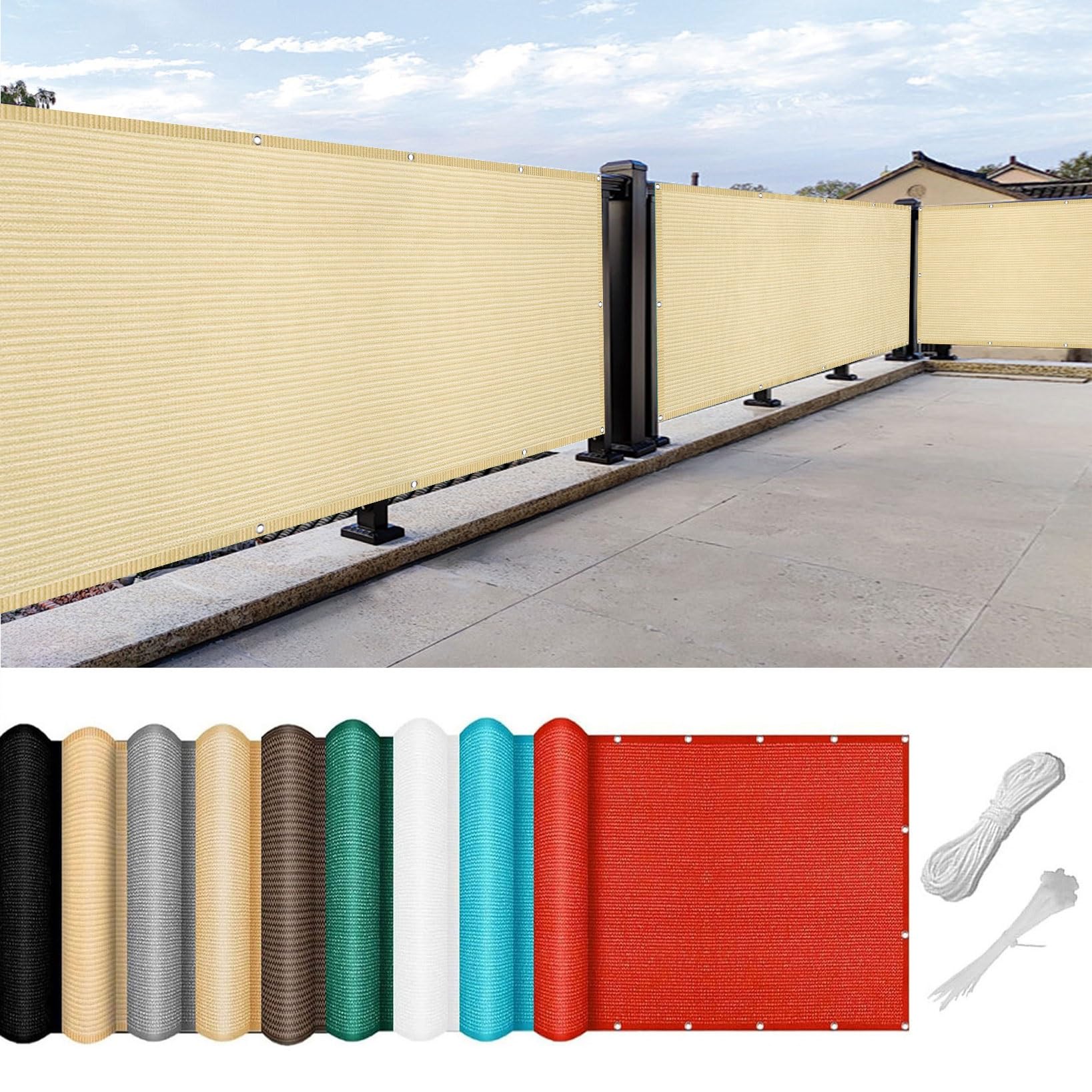 Balcony Privacy Screen 70 x 525 cm Weatherproof UV Protection Outdoor Fence Covering with Holes and Cable Ties for Deck, Backyard, Patio, Balcony, Cream Color — image 1