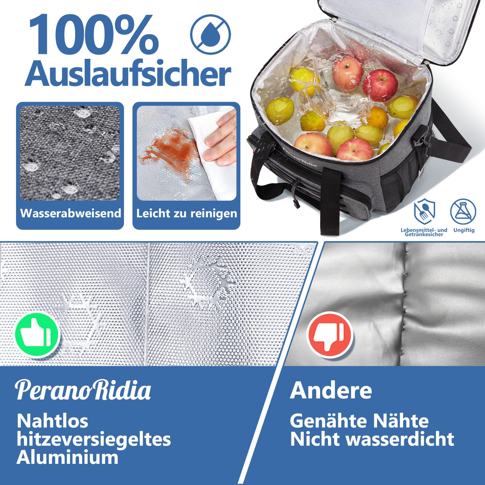 Kühltasche Faltbar für Unterwegs, Isoliertasche Thermotasche Cooler Bag für Essen & Getränke, Tragbare Kühlbox für Camping Strand BBQ Grillen Picknick Wandern Einkaufen