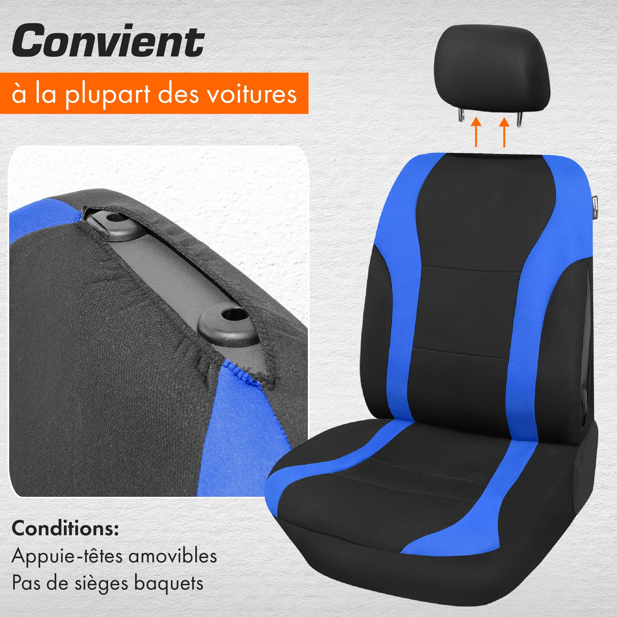 upgrade4cars Housse de Siege Voiture Universelle Noir Bleu | Ensemble de Housses Siège Auto Universel | Couvre Sieges pour Avant et Arrière