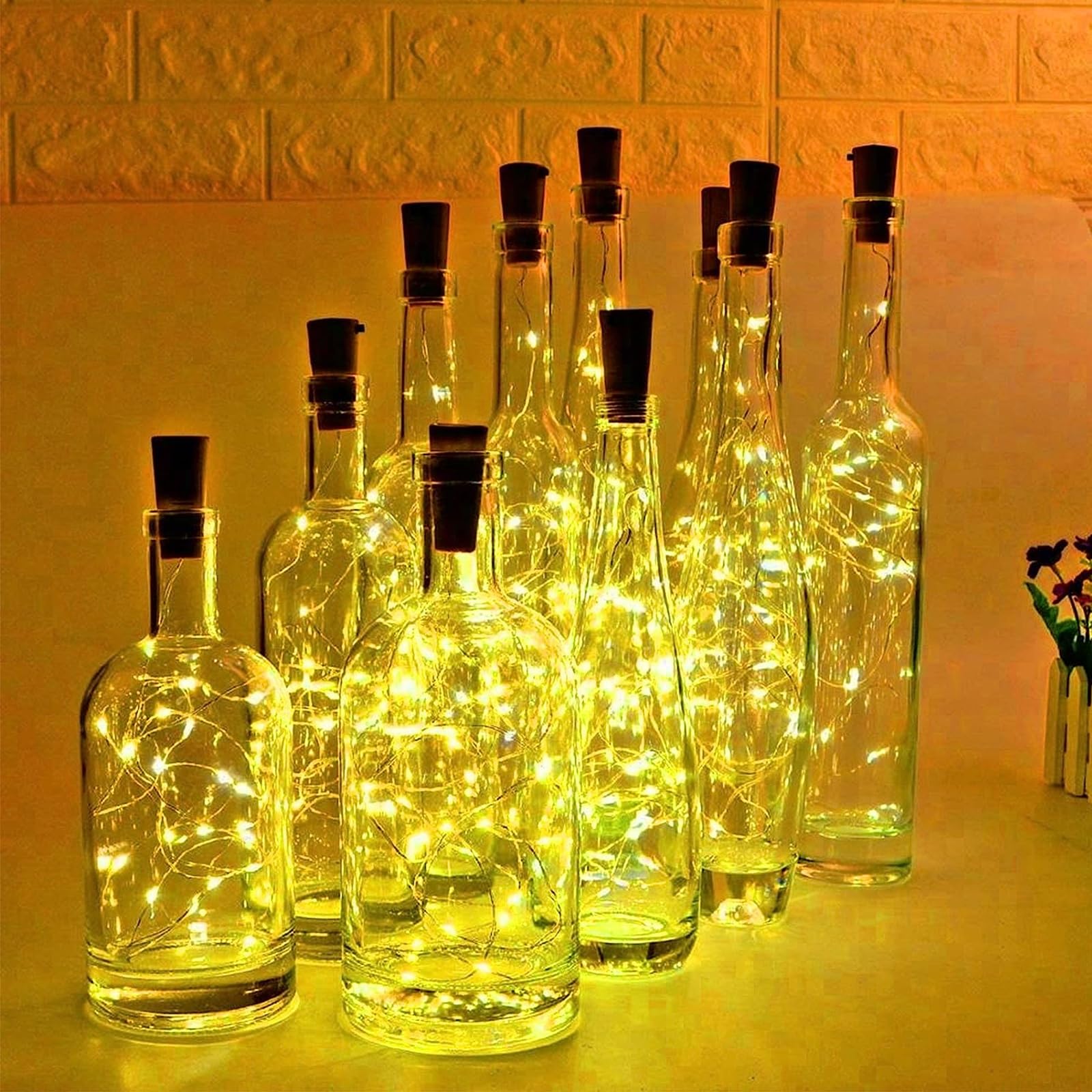 15 Guirlandes Lumineuses LED Pour Bouteilles - 2m, 20 LEDs Blanc Chaud - Alimentation Piles LR44 - Étanche - Pour Fête, Mariage, Noël