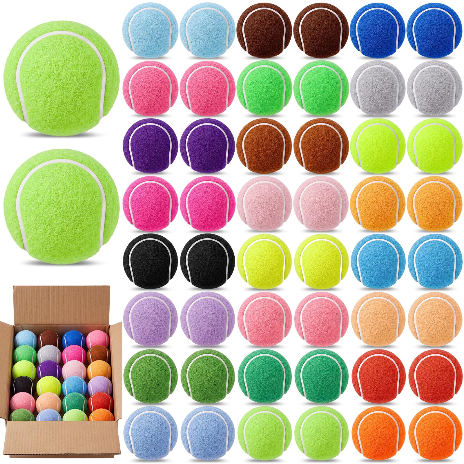24/48 Pack Colored Tennis Balls Bulk 2.5 Inch High Elasticity