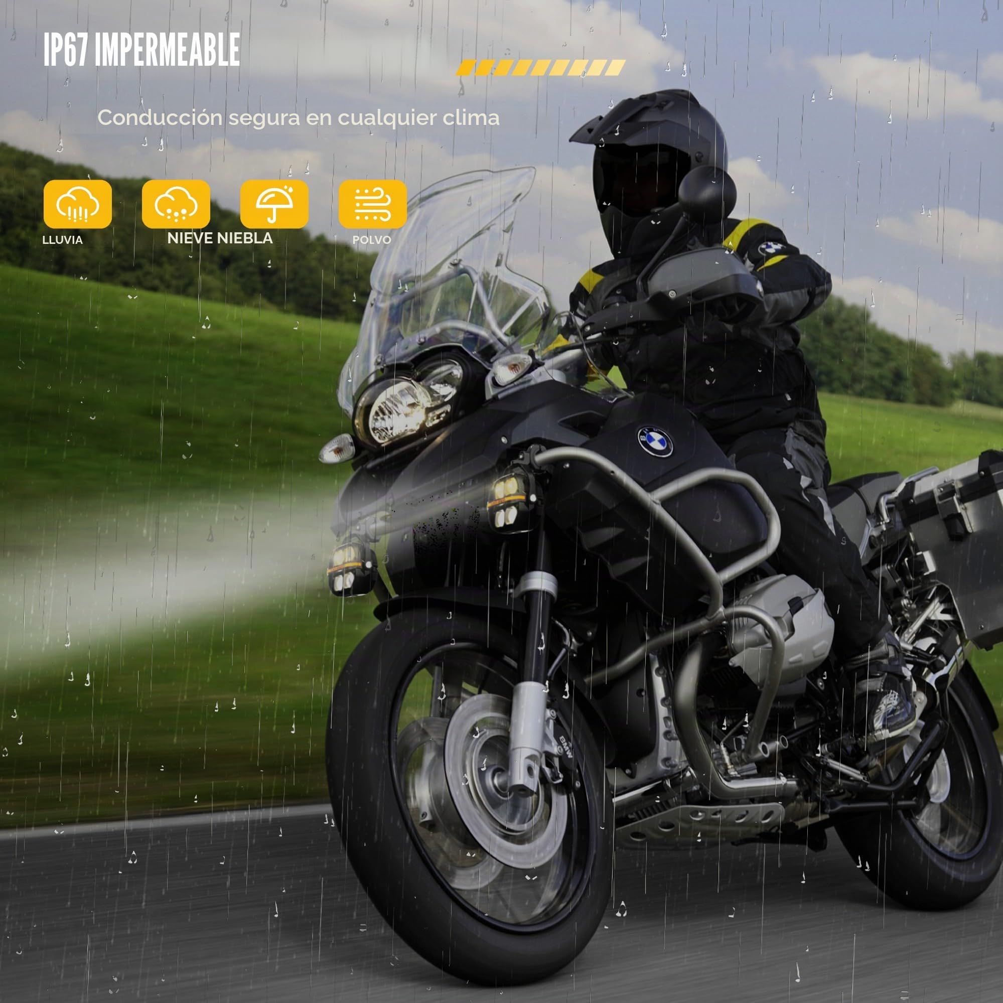 Future Eyes Faros LED para Moto Homologados ECE E-Mark E57, 180W 17500LM Faros Auxiliares, Luces Antiniebla IP67, Luces Exploradoras LED con Soporte 360° para Moto