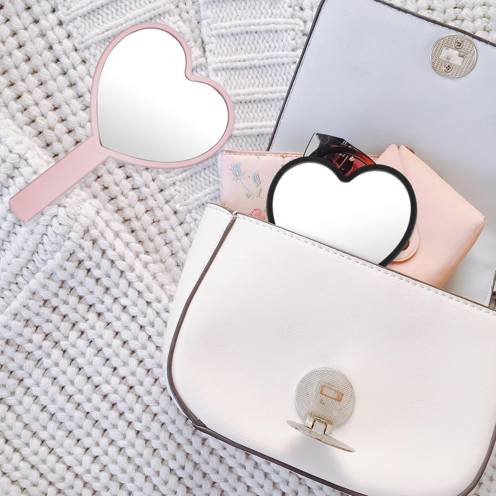12 Stück Herzförmige Handspiegel Kompakt Tragbarer Kosmetikspiegel Aus Robustem Kunststoff Klarer Spiegel Für Damen Für Handtasche Und Reisen