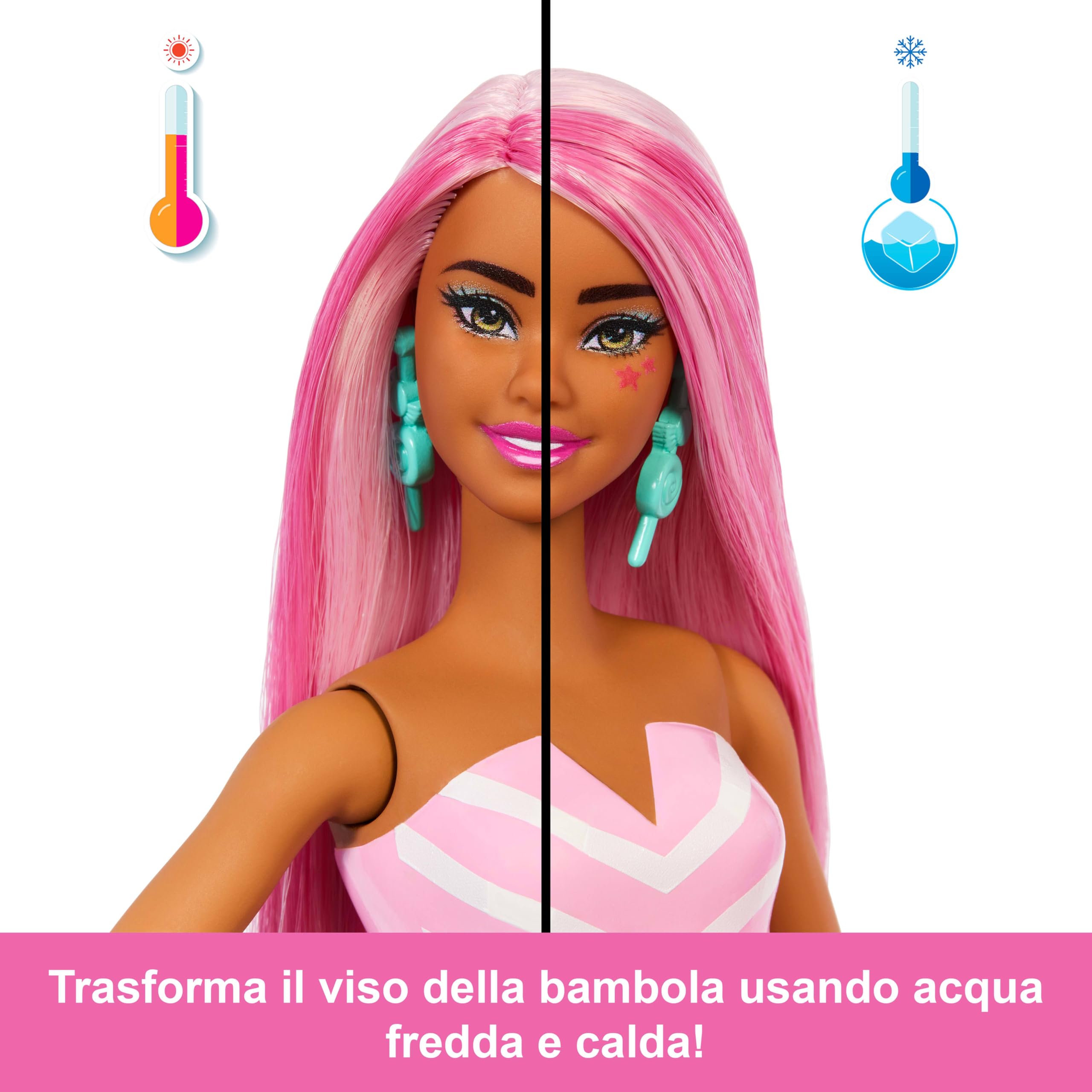 Barbie - Pop Reveal Serie Dolcetti, bambola a tema Sweet Swirl con cucciolo e 8 sorprese con effetto cambia colore inclusi, giocattolo per bambini, 3+ anni, JFY62
