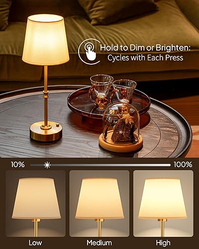Miniatura 5 de EppieBasic Lámpara de mesa inalámbrica recargable carga rápida y larga duración, luz cálida de 2700 K, lámparas doradas vintage para mujeres ama de