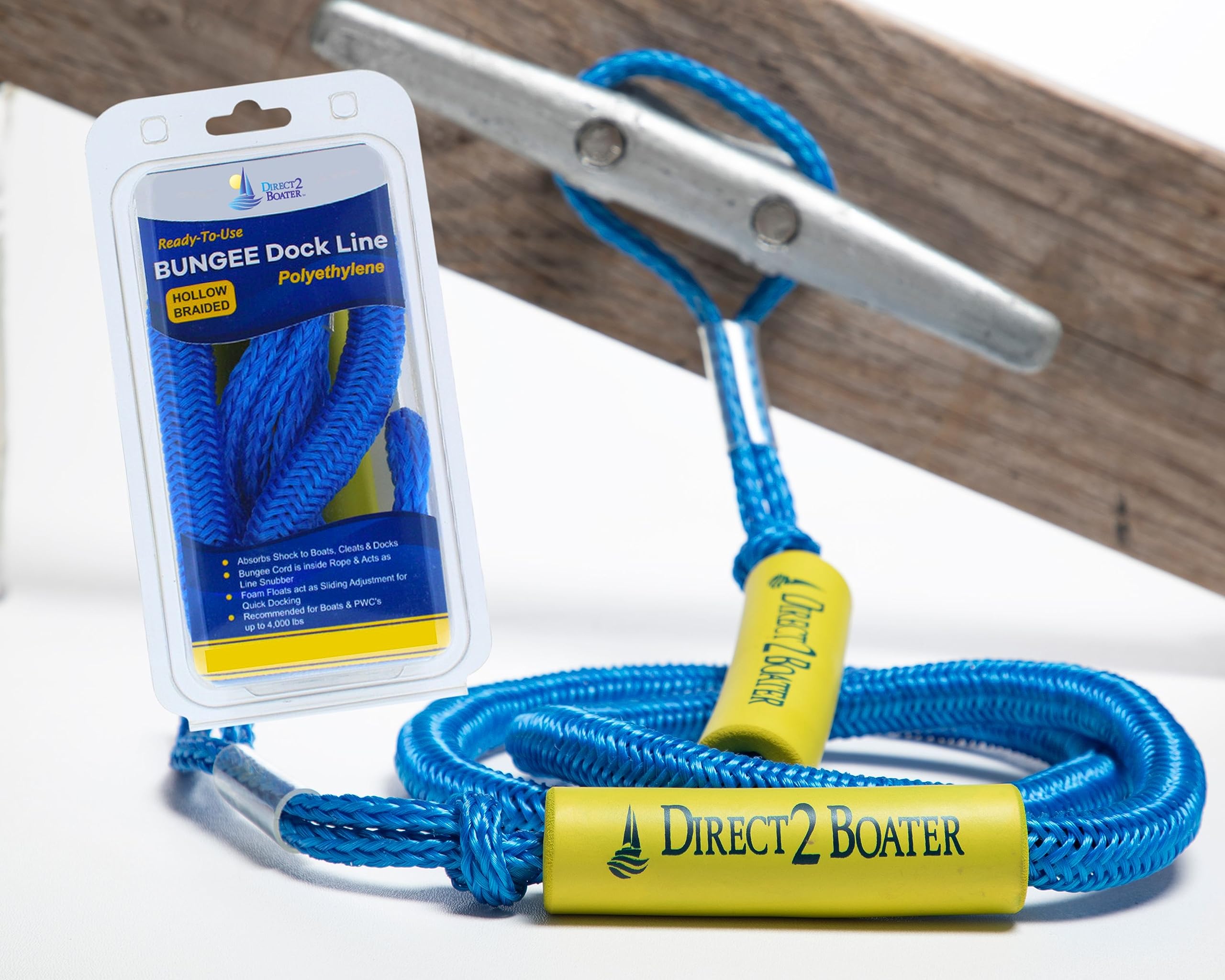 4' Bungee Dock Line - Blue - Stretches to 5.5' - Ideal for Boats, PWC, Jet Ski, Dinghy, Kayak & Pontoon up to 4000#