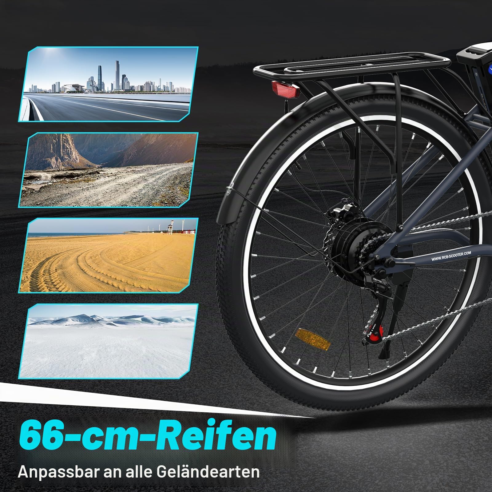 RCB 26" E Bike, 250W Motor, 7 Gang, Reichweite 35-50 km, City Ebike,Doppelscheibenbremsen, Elektro-Mountainbike mit Wasserdichter Fahrradtasche