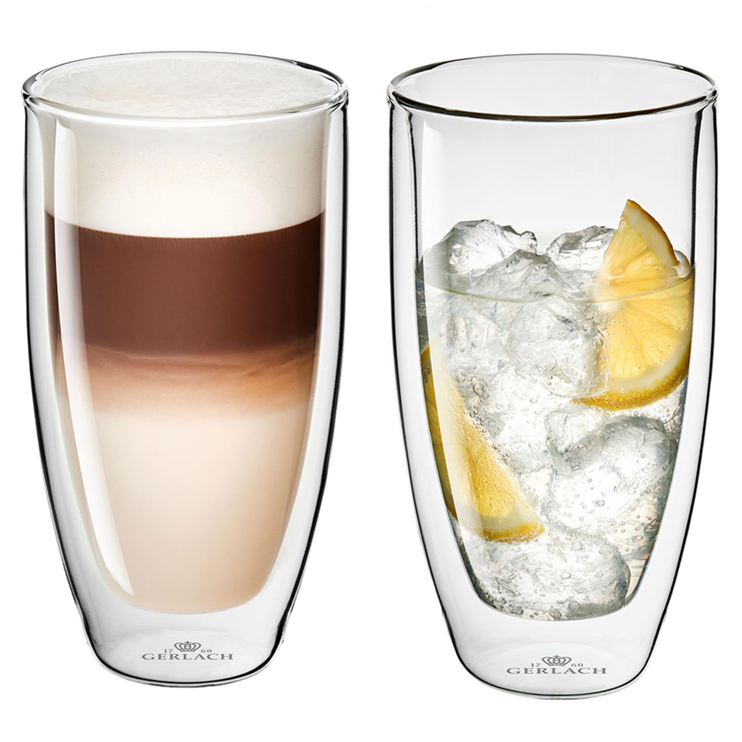 Gerlach 1760 Zestaw 2 Szklanek Termicznych Do Kawy Caffè Latte Herbaty Z Podwójnymi Ściankami Przezroczyste 350 ml Flow