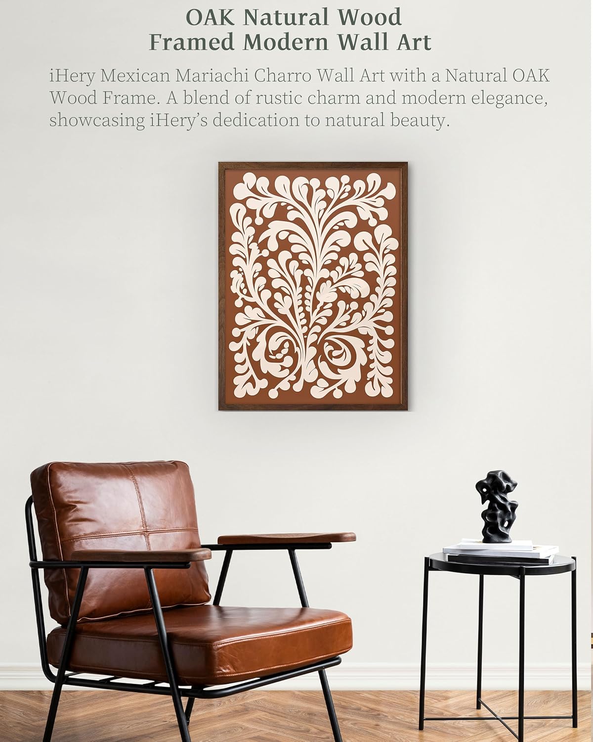 iHery Natural OAK Walnut Color Wood Mexican Framed Wall Art, 12x16 in Talavera Tile Burnt Orange Terracotta Abstract Canvas Wall Art, Rustic Hacienda Bedroom Decor, Bathroom Living Room 1Pack