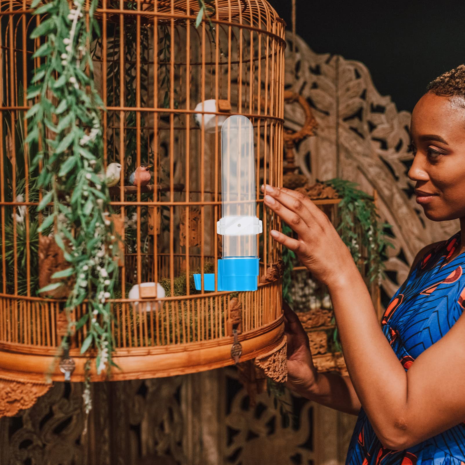 ABOOFAN 10piezas Bebedero Automático para Pájaros Botella De Agua para Diseño De Plástico Transparente y Base Azul para Jaulas De Aves