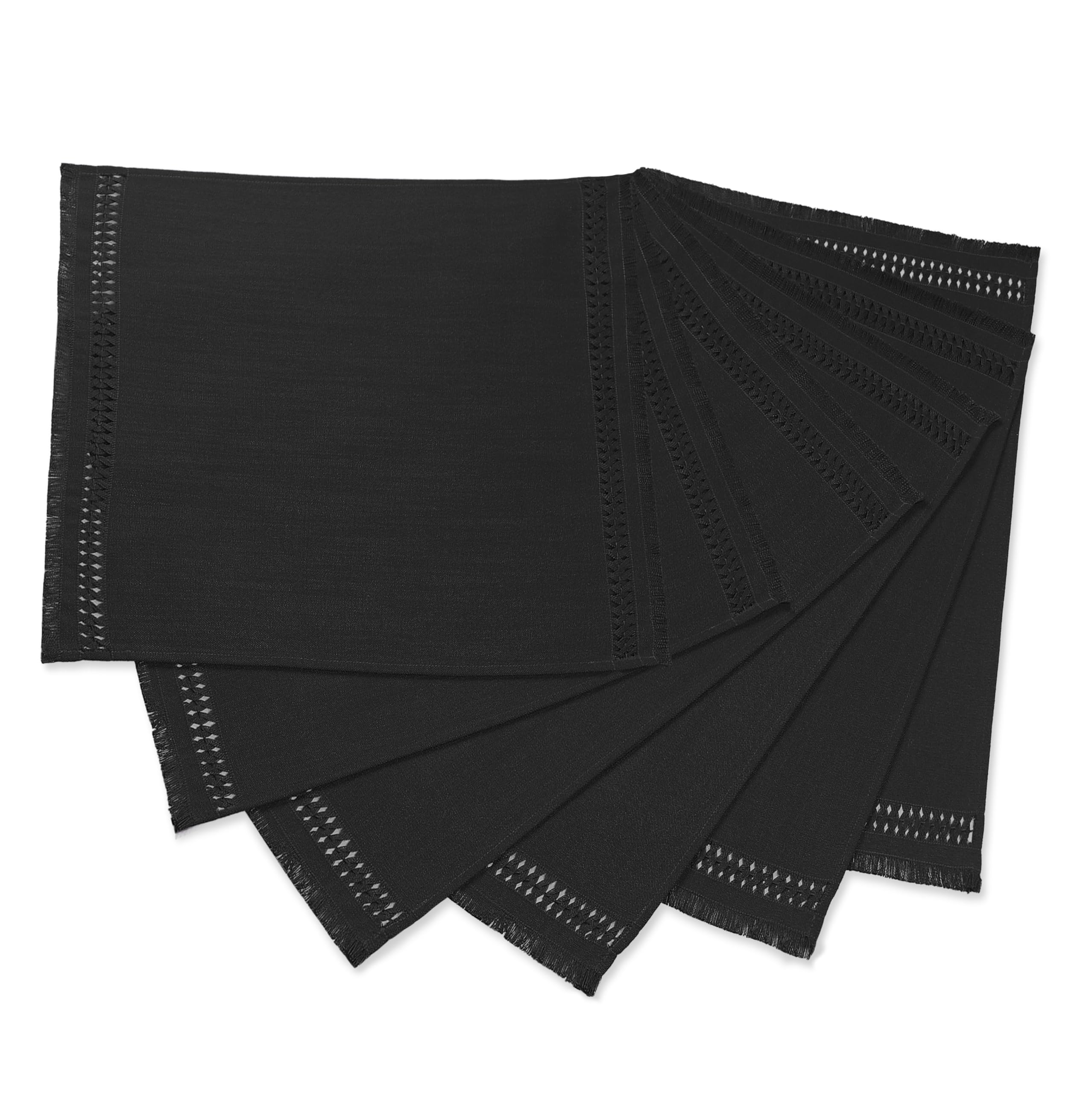 D'Moksha Homes Set di 6 tovaglioli di stoffa fatti a mano, 50 x 50 cm, in finto lino nero, riutilizzabili, lavabili in lavatrice, 100% tessuto riciclato, morbidi e resistenti