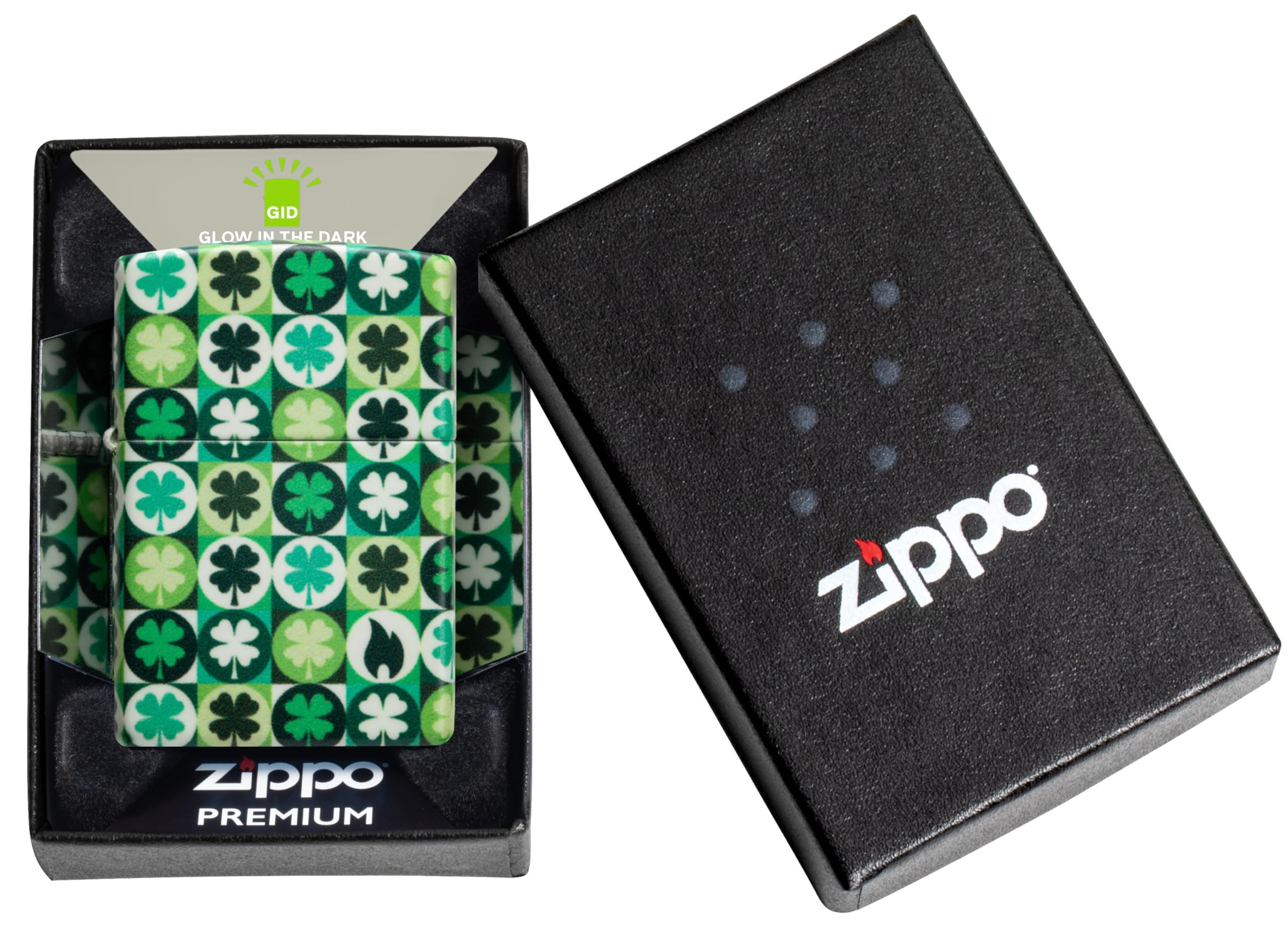 Zippo Briquet Tempête - Modèle Clover avec Trèfles - Vert 540 Color, Lueur dans Le Noir - Rechargeable - Réutilisable - Design Coupe-Vent - Coffret Cadeau - Fabriqué aux États-Unis