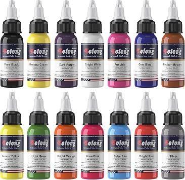 14PCS Tattoo Ink Color Set, Solong 1oz 30ml Pigment Kit Color Tattoo Ink TI302-30-14-US