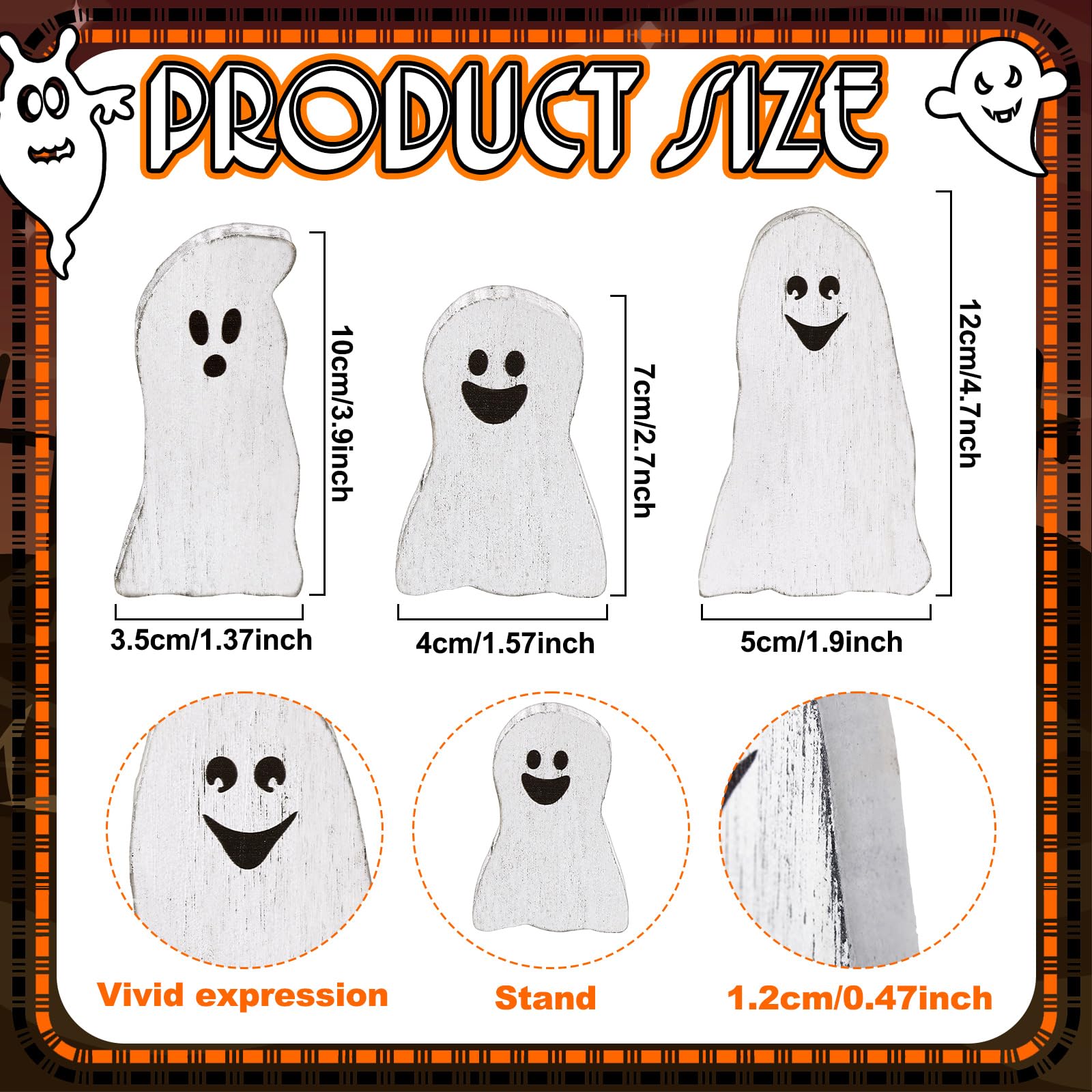 Halloween Geister Tischdekoration – 3-teiliges Set Aus Holz (15 Cm, 13 Cm, 10 Cm) Mit Schleife, Vintage Look Für Party & Zuhause
