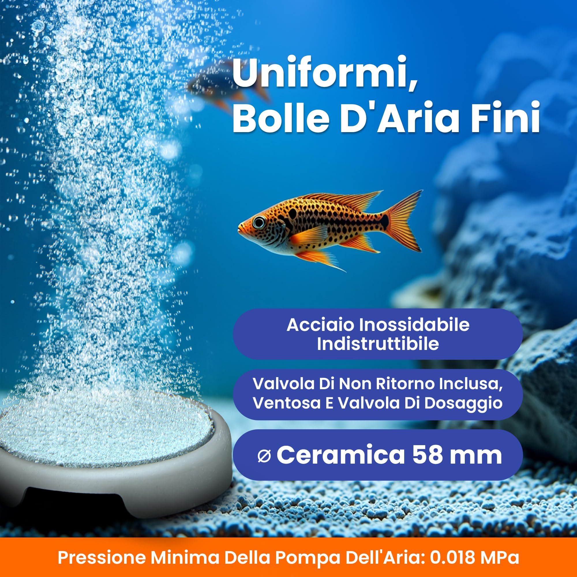 Measury Pietra a bolle d'aria per acquario, pietra d'aria per acquario, diffusore d'aria per acquario in acciaio inox