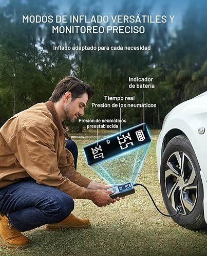 Miniatura 5 de AVAPOW Compresor de aire portátil para inflador de neumáticos, bomba de aire inalámbrica de 150 PSI para neumáticos de automóvil con medidor de