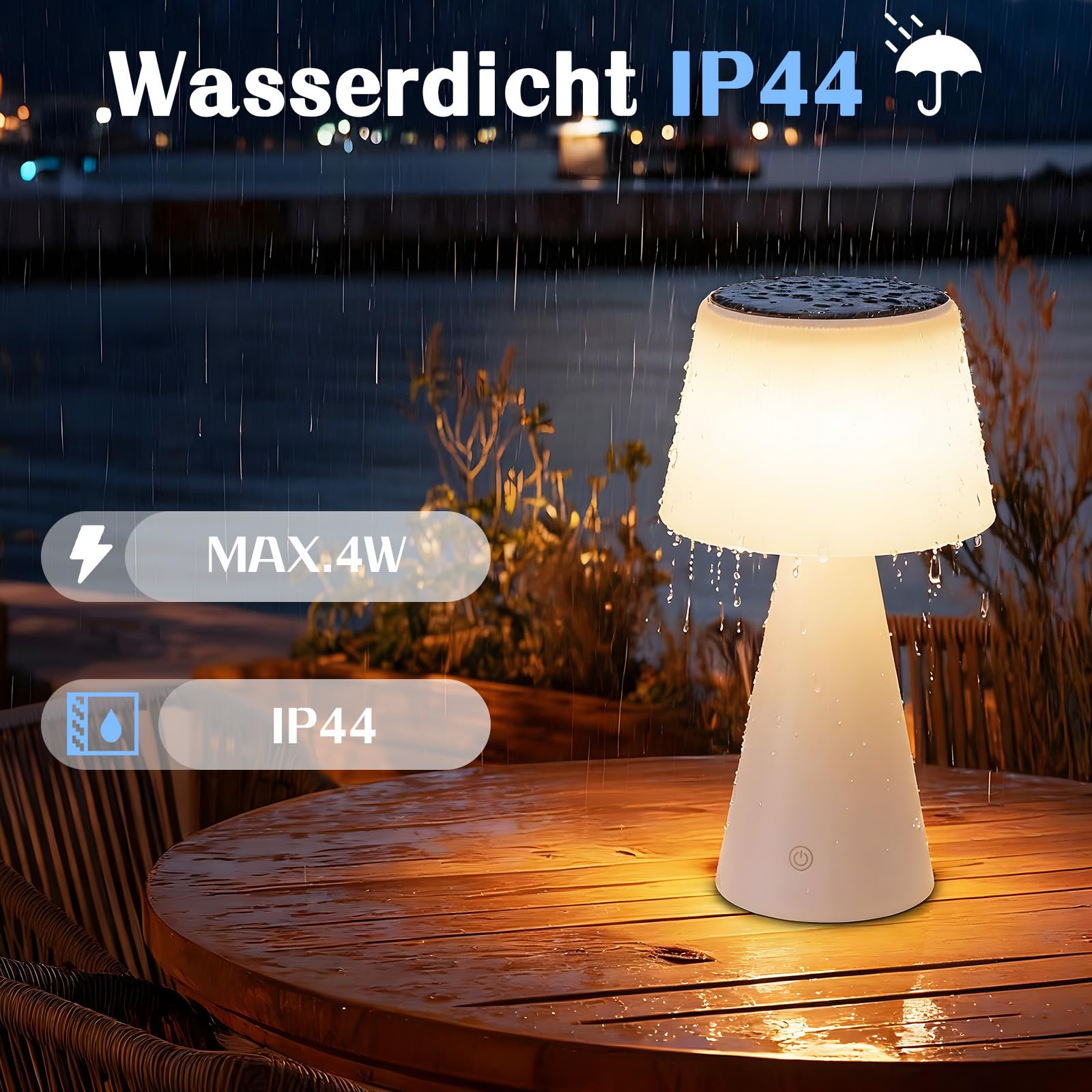 Tischlampe Solar Akku Nachttischlampe - Kabellos Led Tischleuchte 2er Set | 3600mAH Aufladbar Touch Dimmbar Weiß IP44 Batterie Lampe mit USB für Modern Wohnzimmer Schlafzimmer und Outdoor
