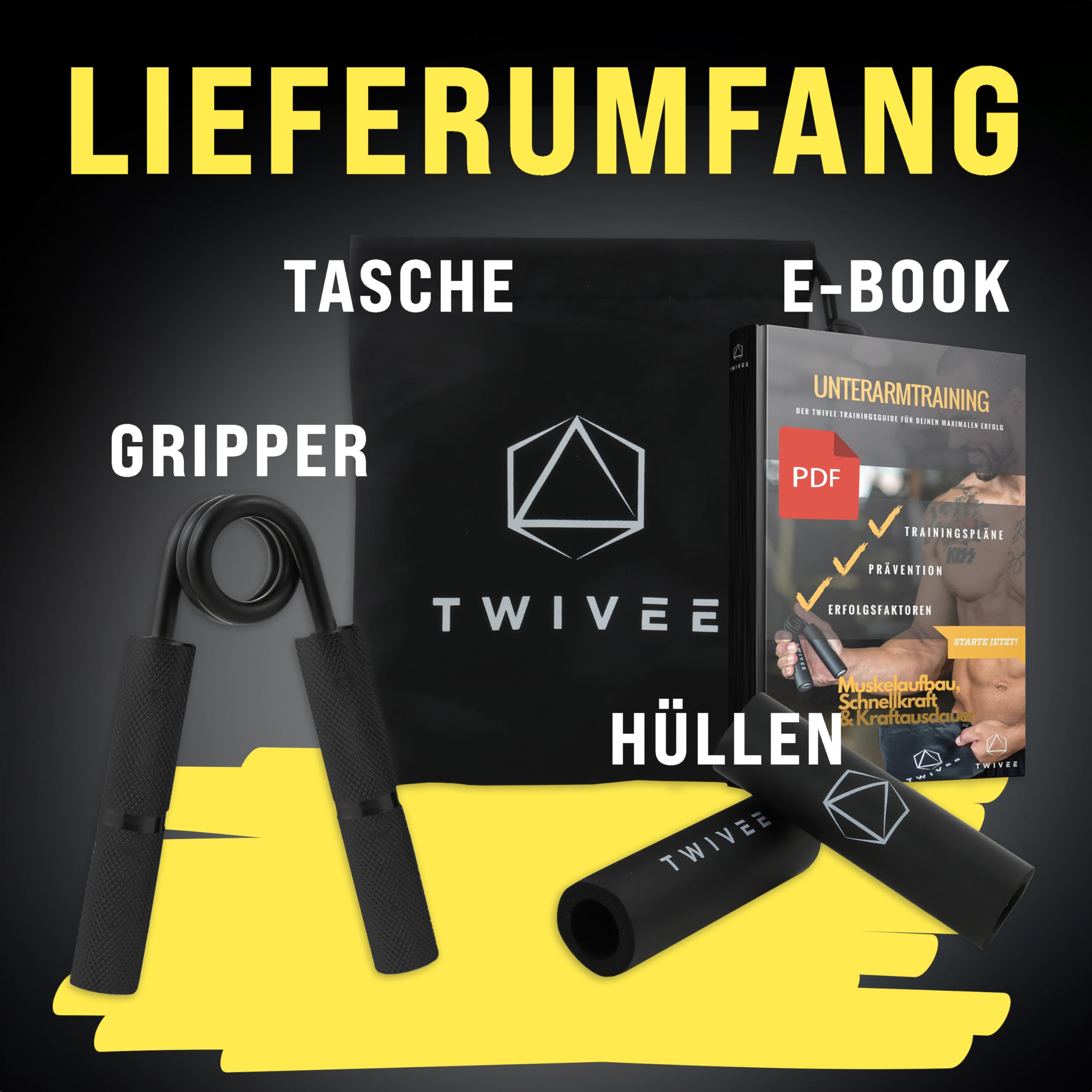 TWIVEE - Fingerhantel - Unterarmtrainer für maximale Griffkraft - Gripper aus gehärtetem Stahl und Aluminium - Handtrainer mit Griffpolster und Tasche - Handmuskeltrainer