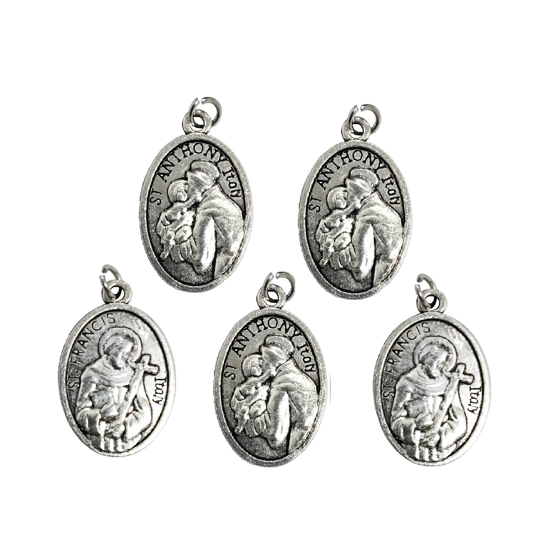 St. Anthony locket, St Francis locket Round 1 Inch Protection Against Evil Catholic Religious Gifts Medal Medallion 5-Pack-picture-13