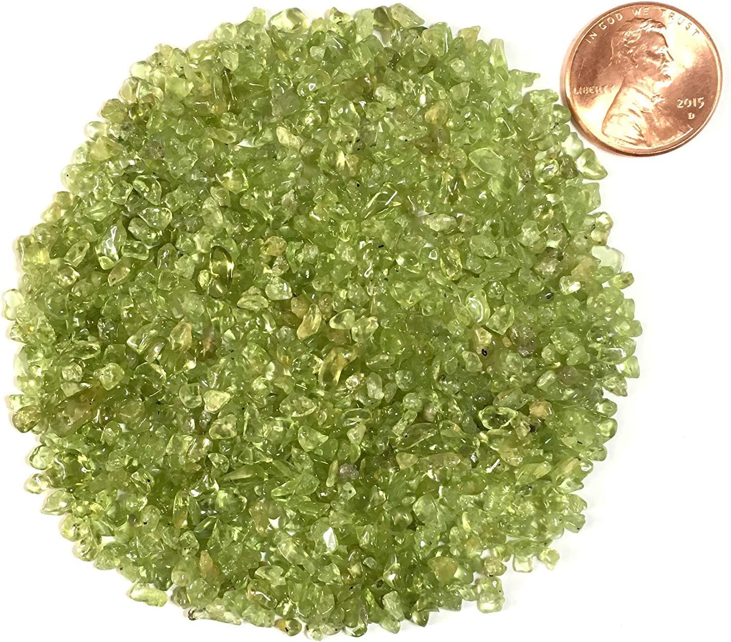 Natural Crushed and Tumbled Peridot for Handmade Jewelry or Stone Inlay, Coarse, 1 Ounce