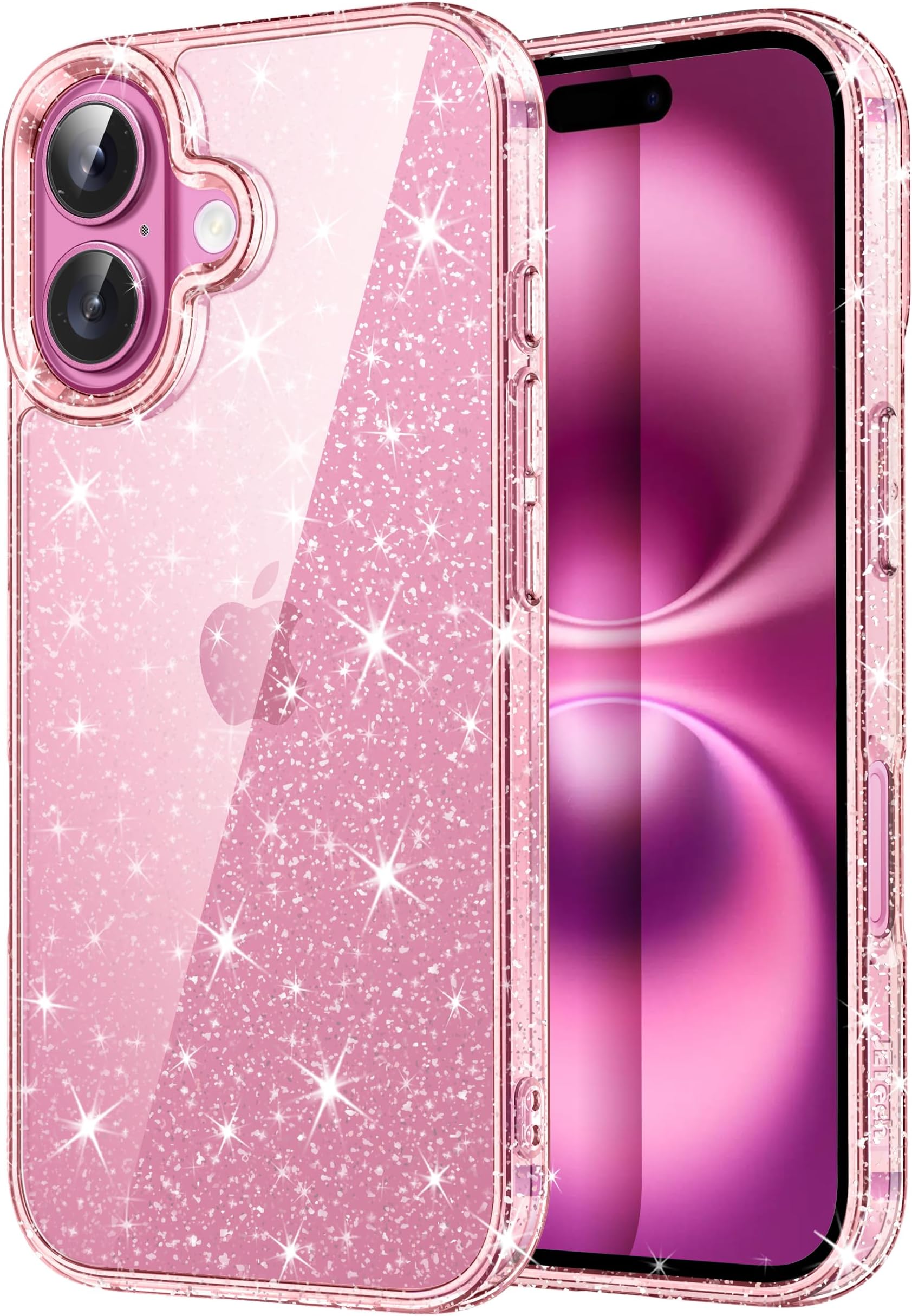 JETech Glitter Case for iPhone 16 6.1-Inch, Bling Sparkle Shockproof Phone Bumper Cover, Cute Sparkly for Women and Girls (Light Pink)