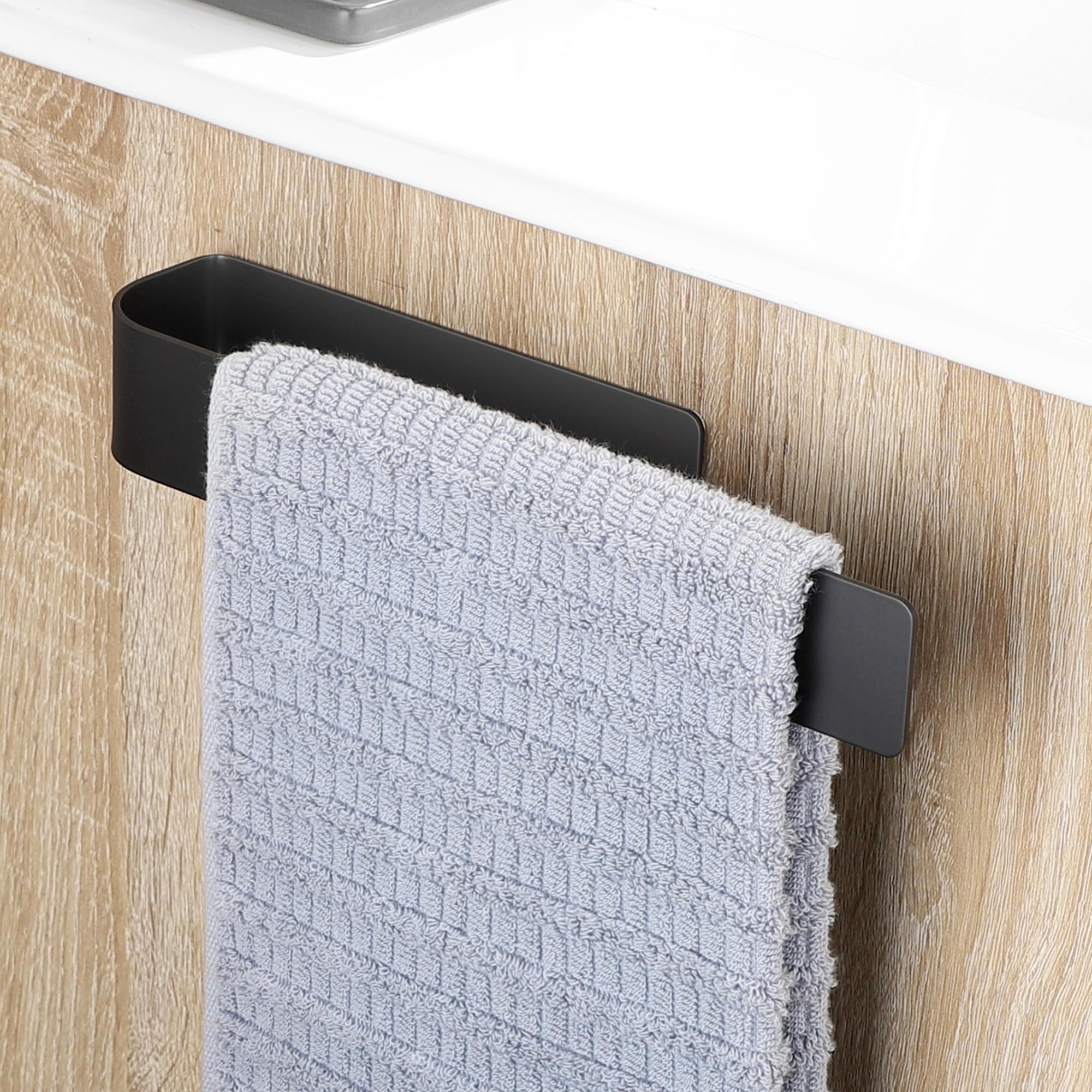 OETAMS Adhesive Towel Holder Self No Drilling Towel Rail 26CM, Black